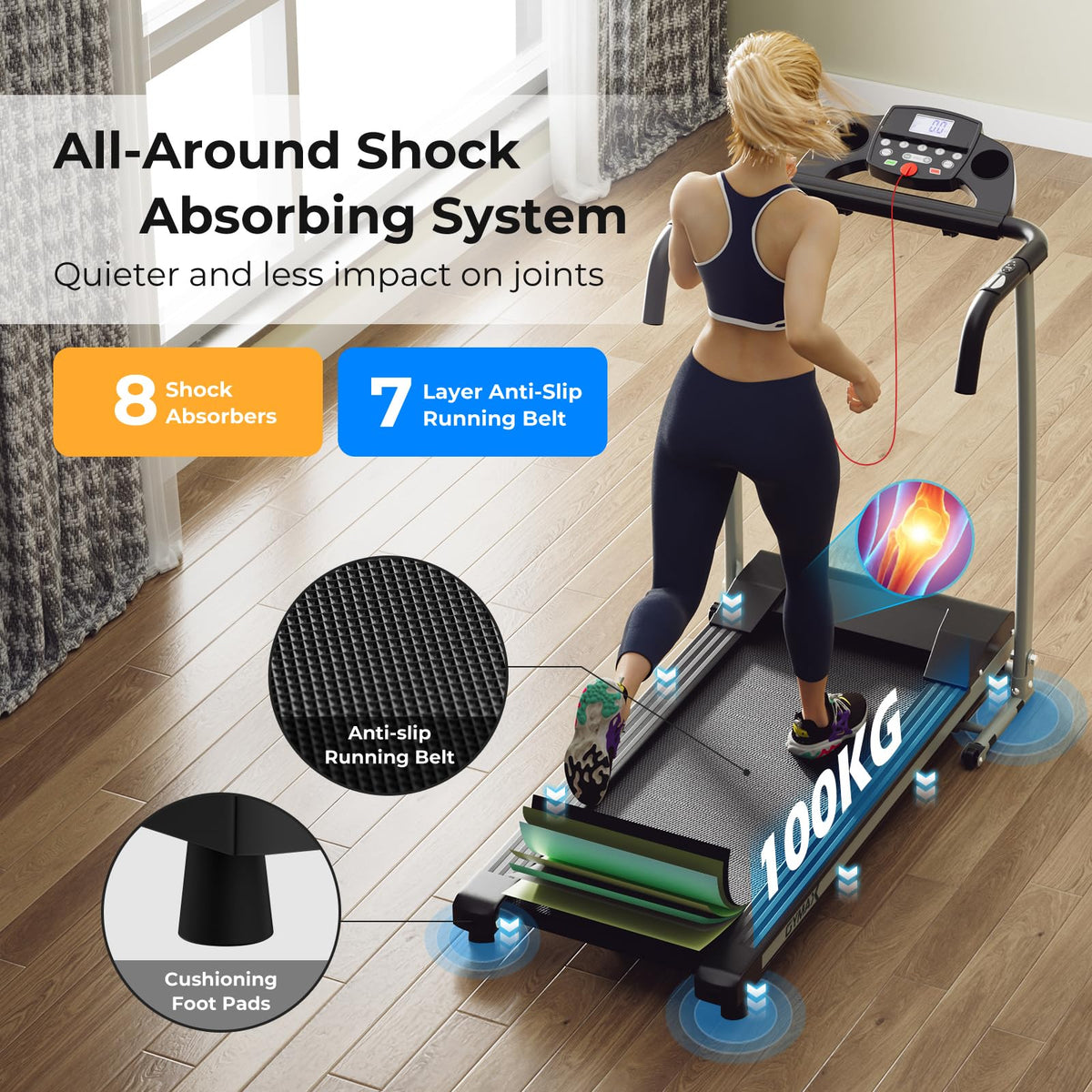 Slow Jogging Machine 2.0HP Easy Assembly Walking Running Machine with 12 Preset Programs ...