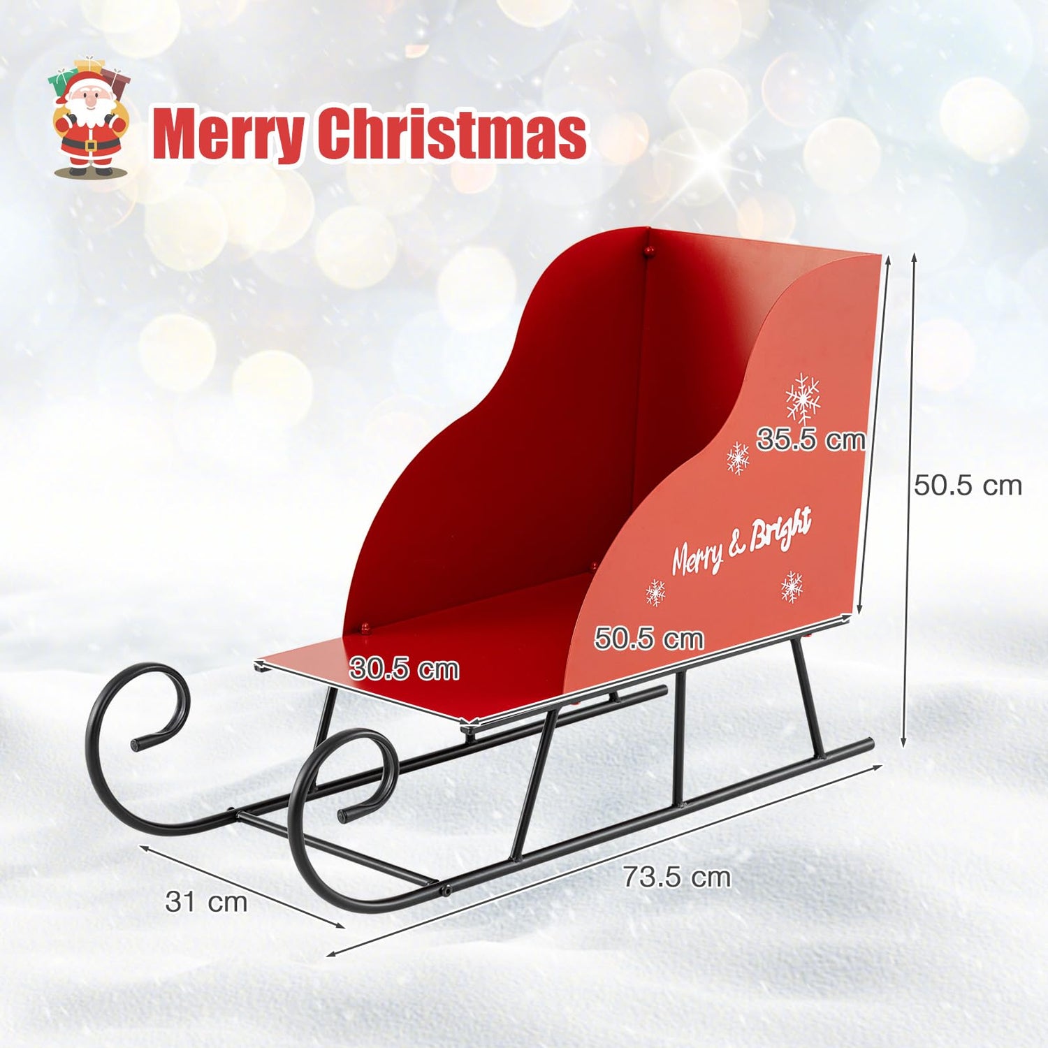 Red Christmas Santa Sleigh, Metal Xmas Decoration