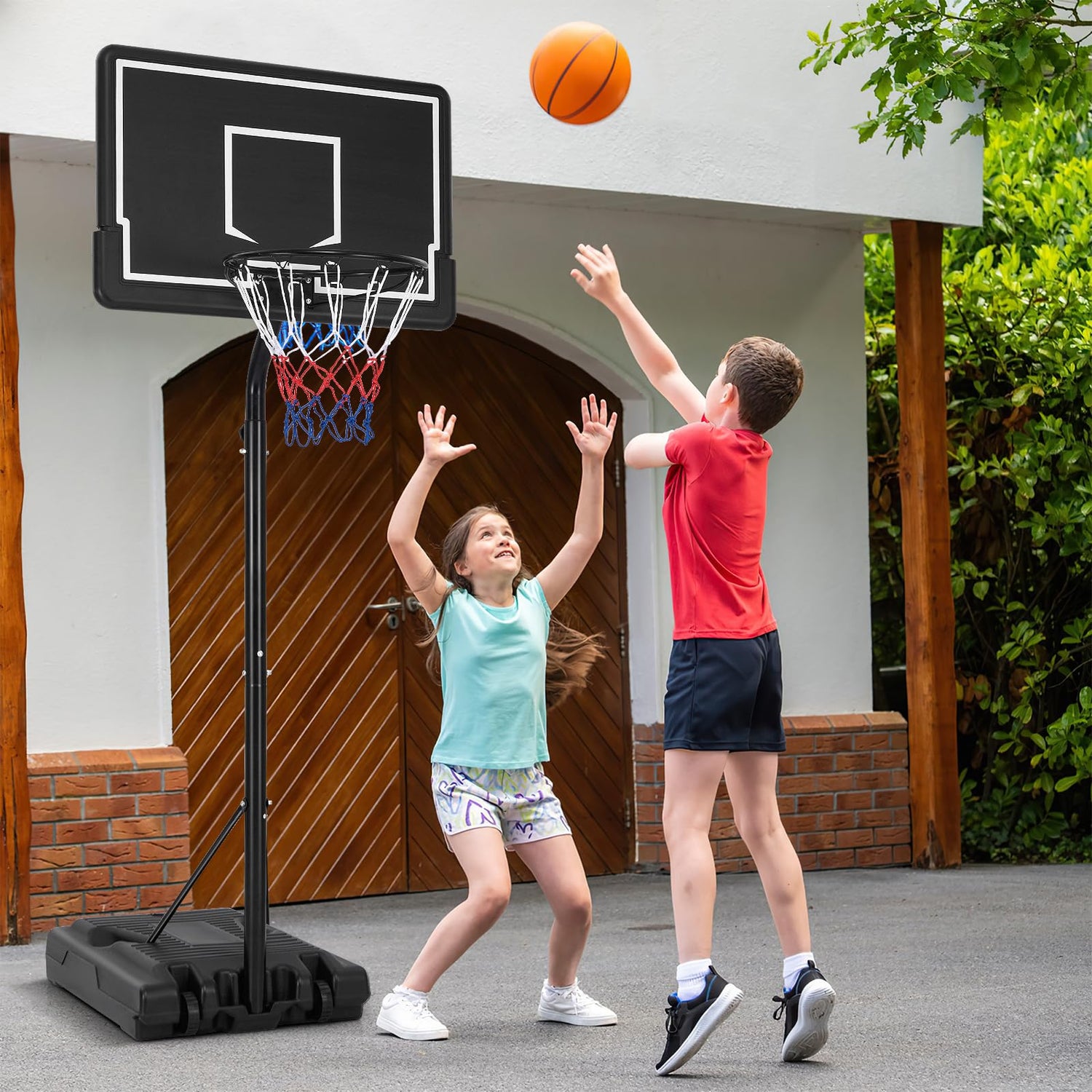 GYMAX 6.9FT-8.5FT Height Adjustable Basketball Hoop and Stand