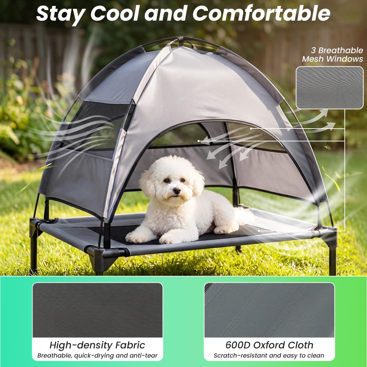 Elevated Dog Bed with Canopy and Removable Shade Tent for Small Dogs