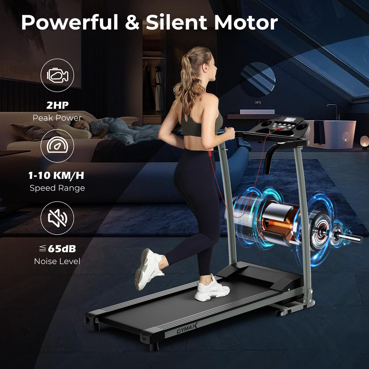 Slow Jogging Machine 2.0HP Easy Assembly Walking Running Machine with 12 Preset Programs ...