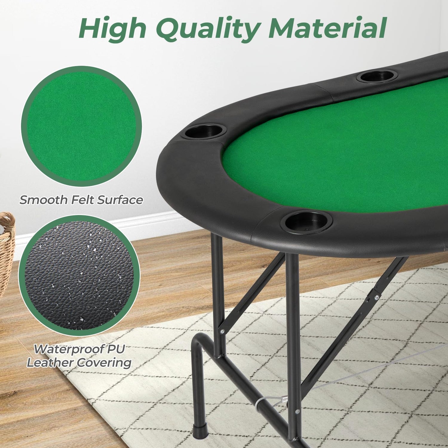 GYMAX Foldable Poker Table, 8-Player Portable Blackjack Texas Hold’em Poker Table