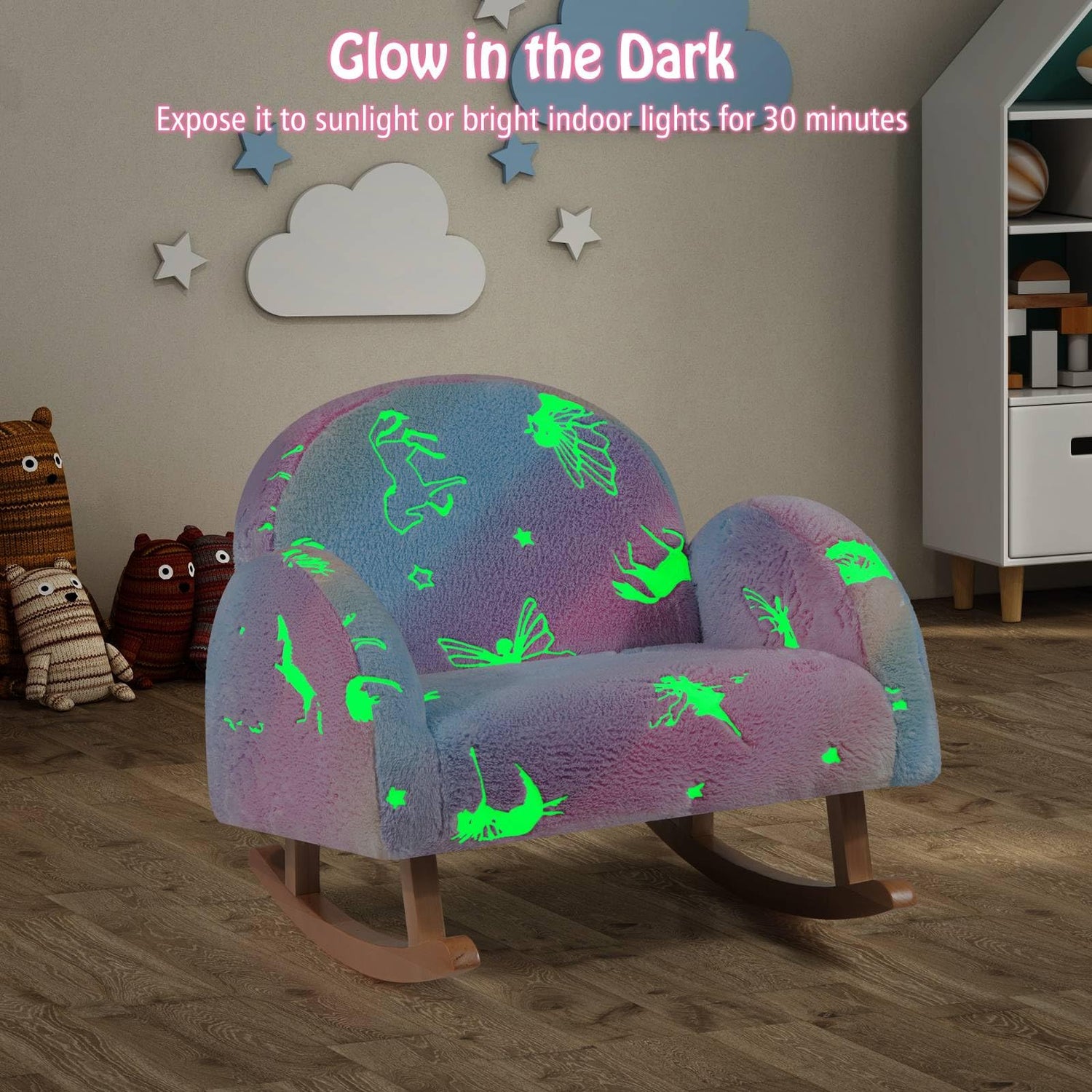 GYMAX Upholstered Flannel Children Armchair with Anti-Slip Foot Pads