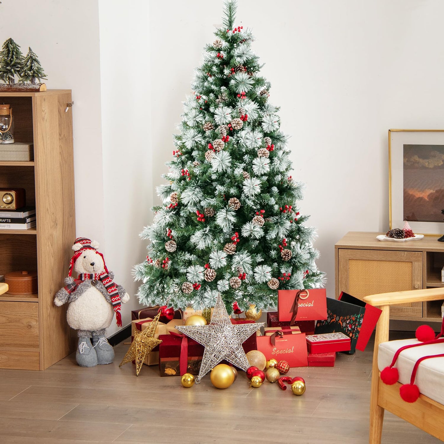 GYMAX 6FT/7FT Pre-Lit Christmas Tree with 747/1116 Branch Tips