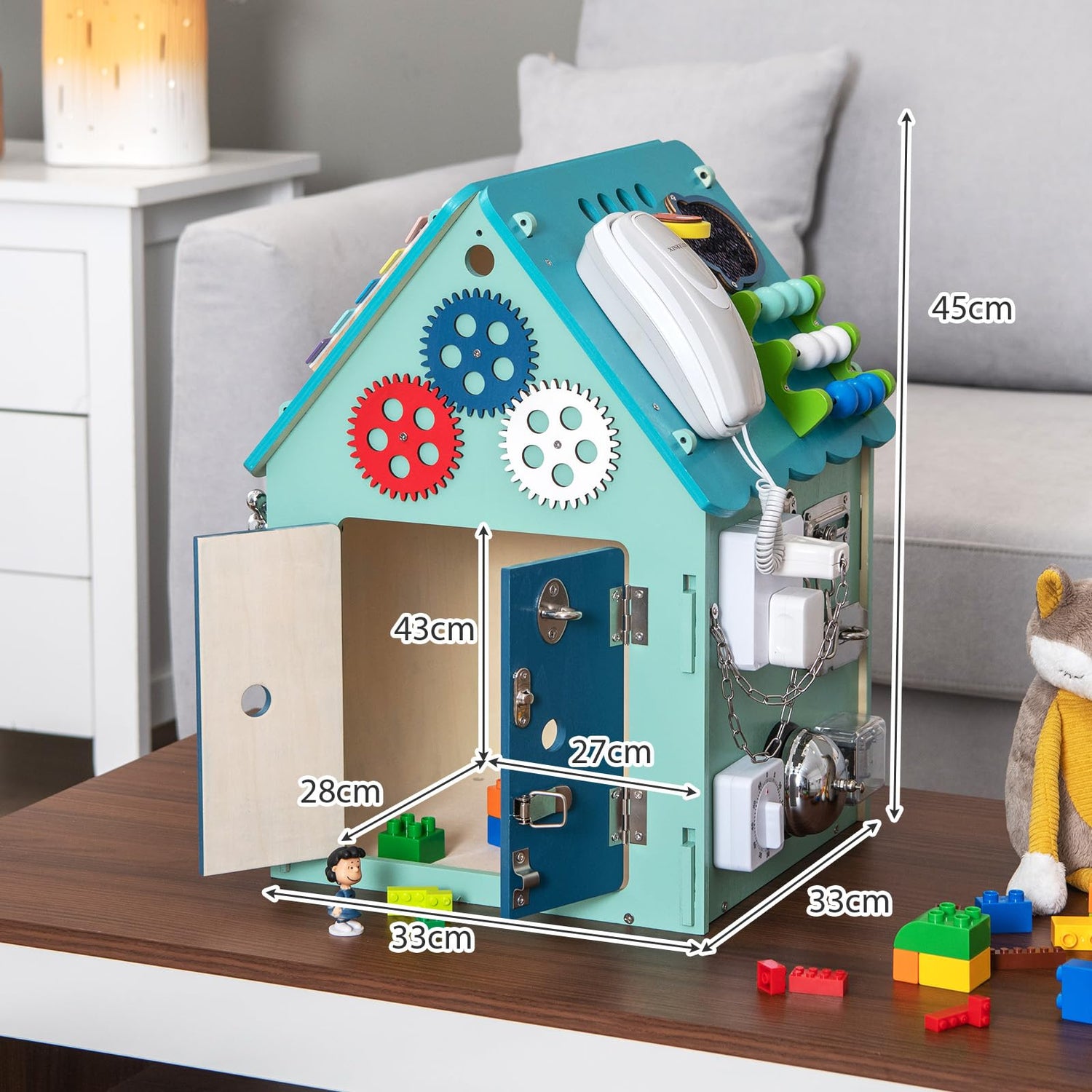 GYMAX Kids Busy House, Wooden Busy Board House with Interior Storage Space, Educational Toddler Montessori Toy House for 3 Years Old + Boys Girls