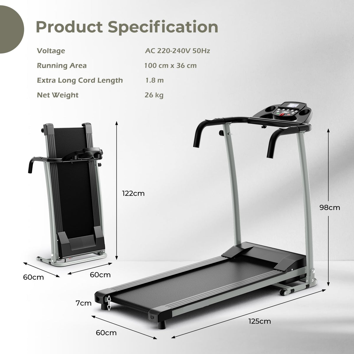 Running Machine Dims 2.0HP Easy Assembly Walking Running Machine with 12 Preset Programs ...
