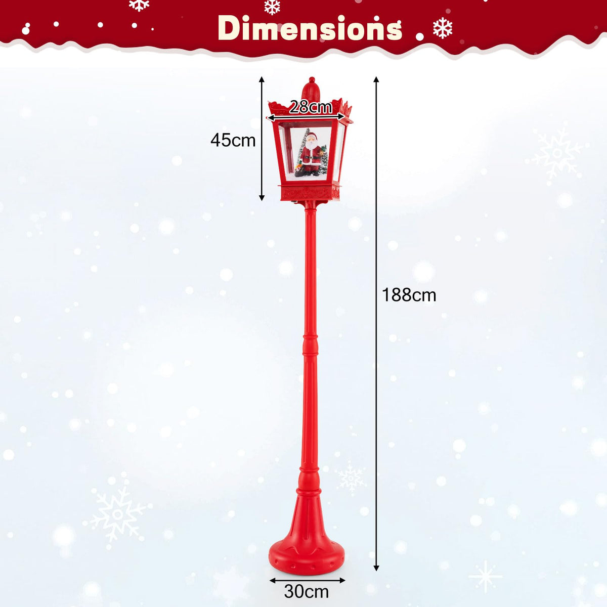 188 cm Christmas Streetlamp Plug-in Musical Lamp Post with LED Lights