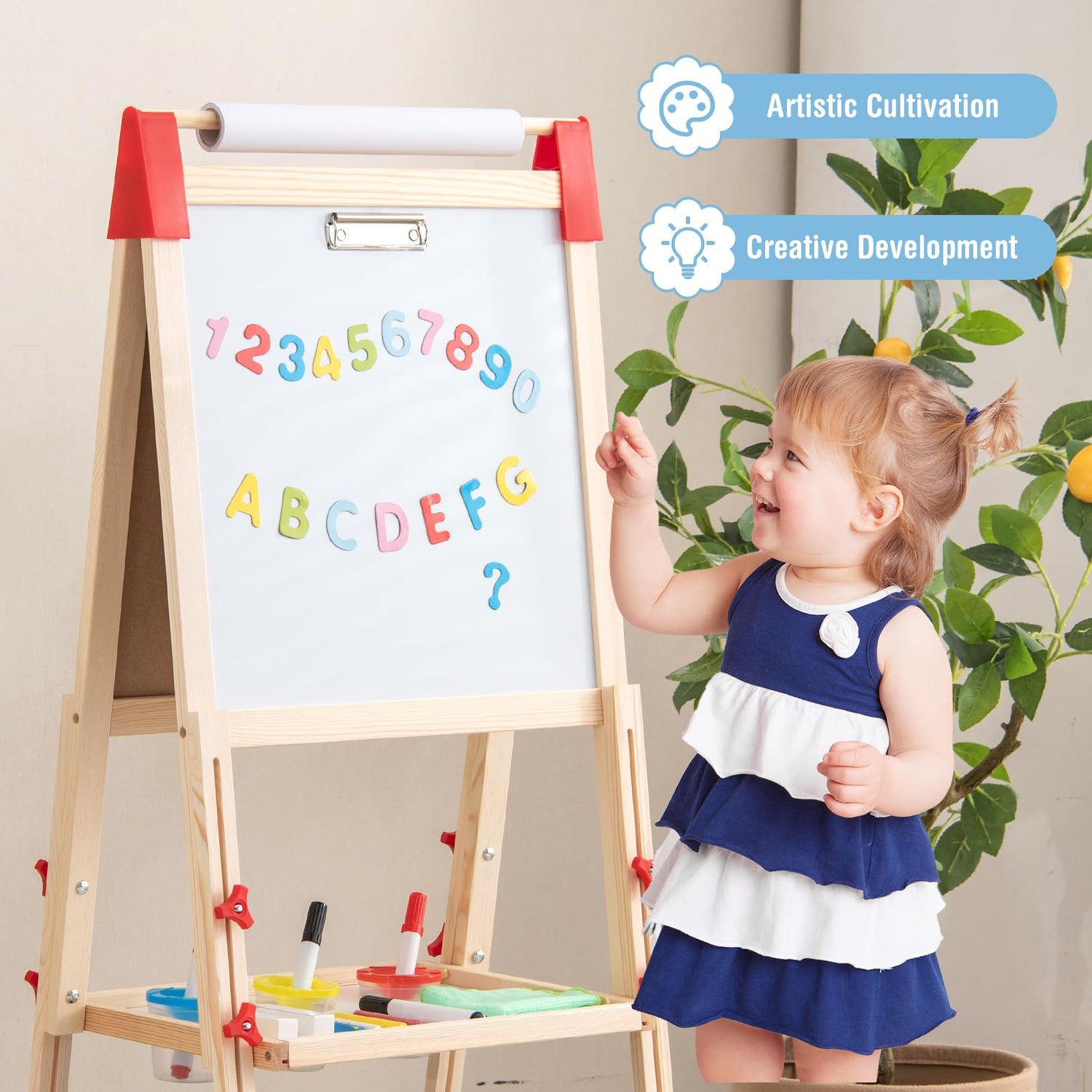 3 in 1 Height Adjustable Art Easel with Whiteboard & Chalkboard