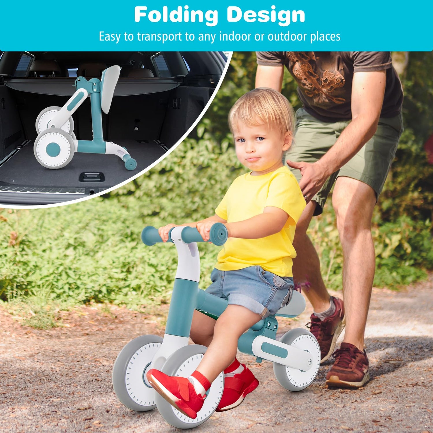 GYMAX Balance Bike, No Pedal Baby Walker Push Ride On Toy with 3 Wheels, Ergonomic Handle and Height Adjustable Seat