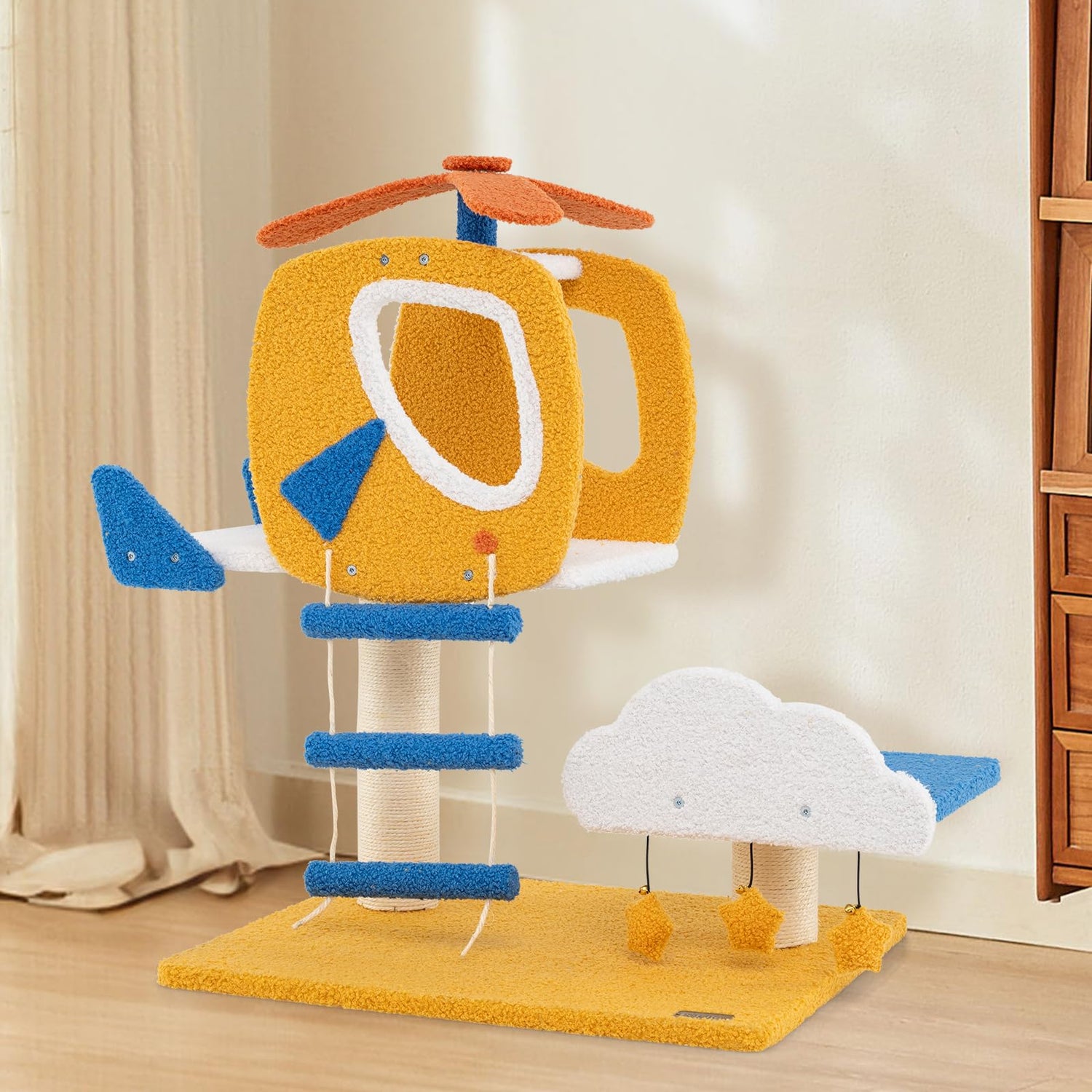 GYMAX Cat Tree, Small Cat Tower with Sisal Scratching Posts, Helicopter Top Perch