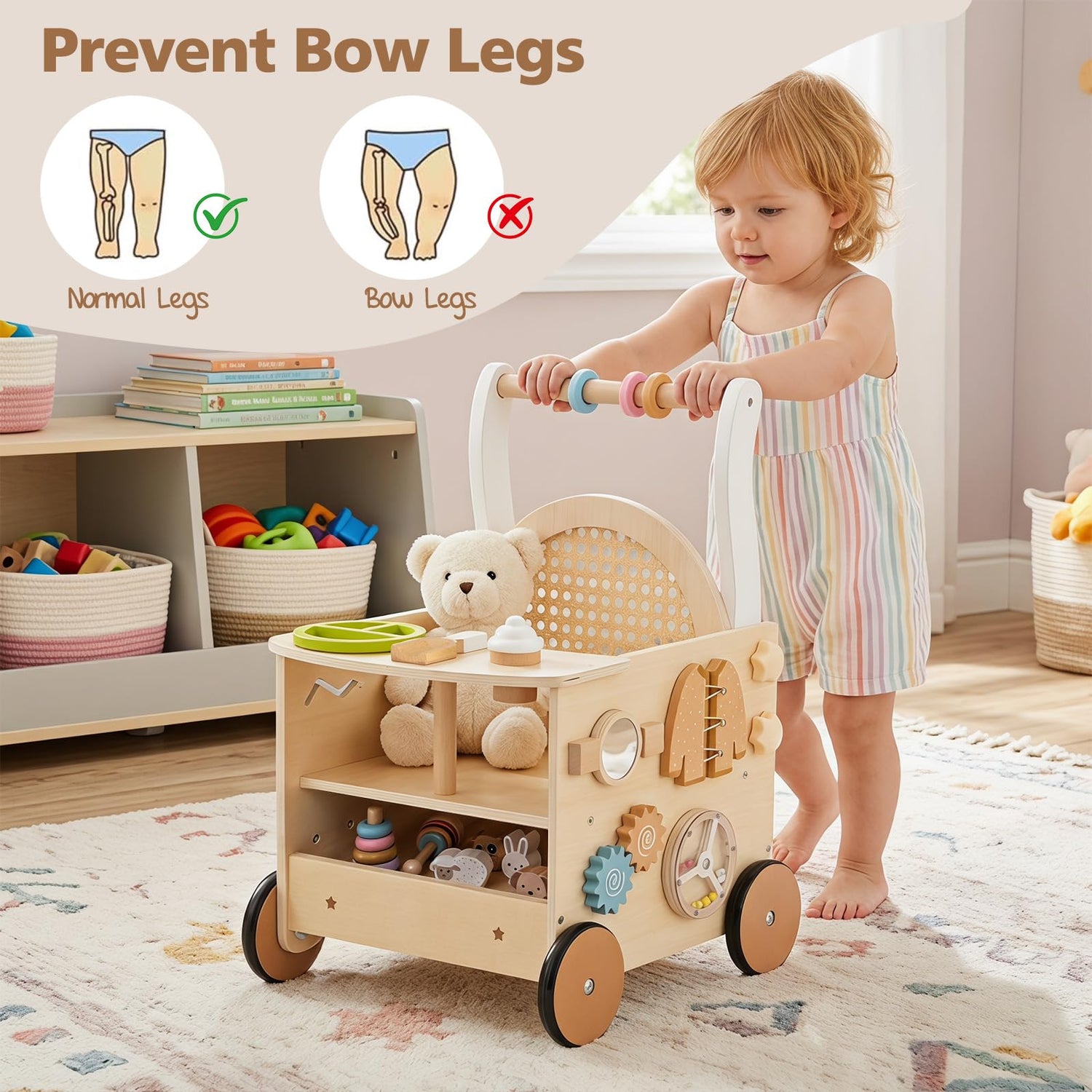 Wooden Baby Walker, 13-in-1 Toddler Learning Activity Center
