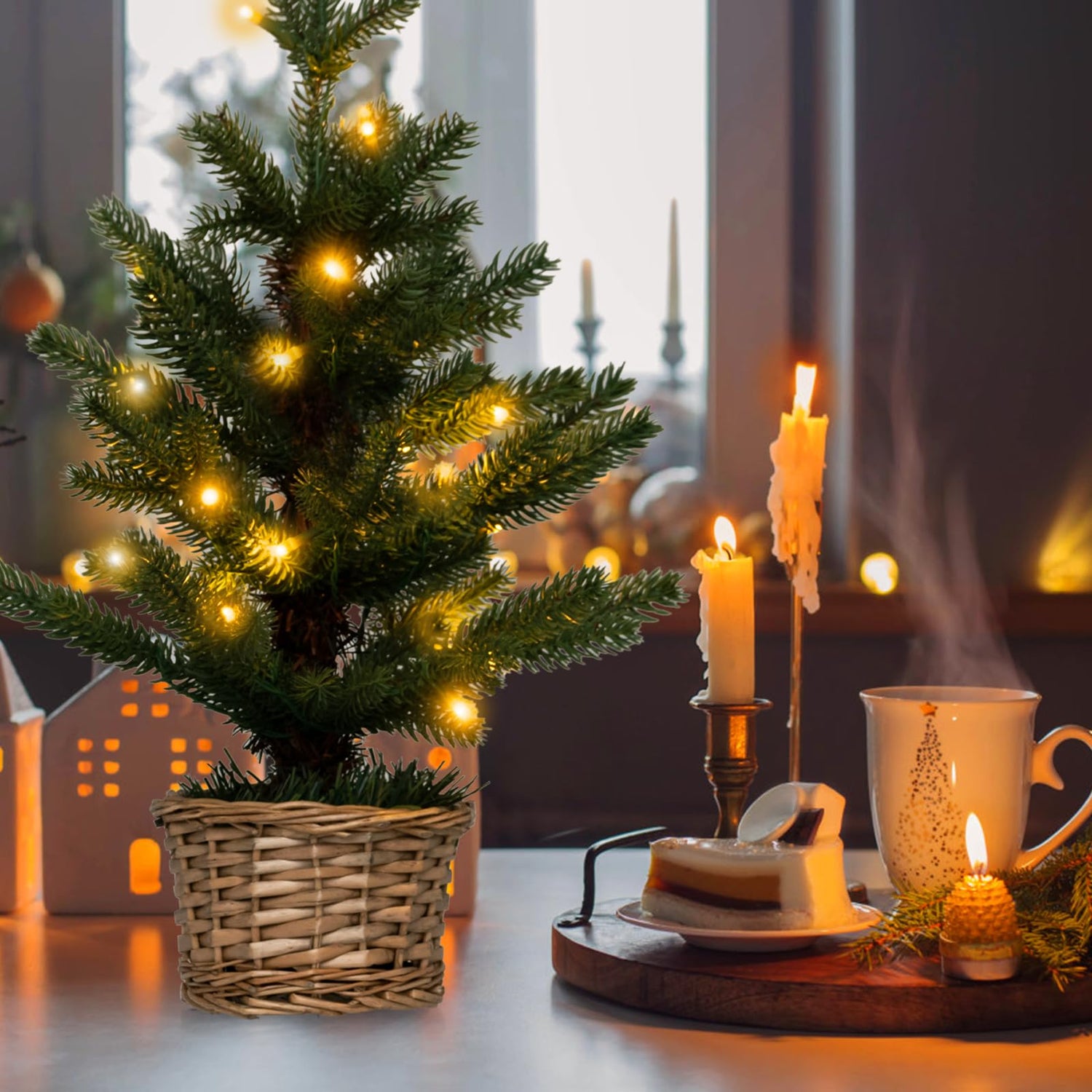 GYMAX 53cm/60cm Mini Pre-lit Christmas Tree