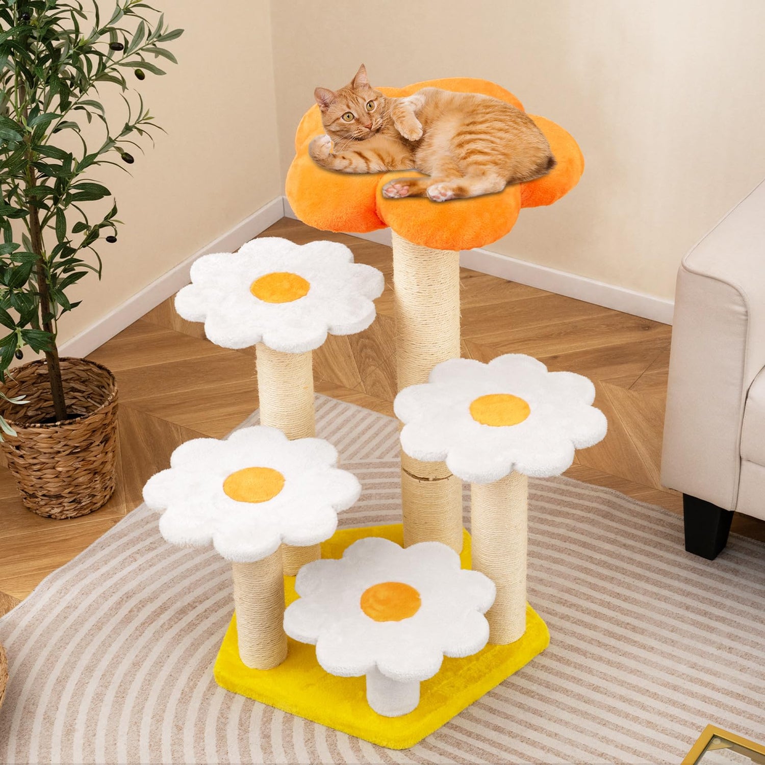 Cute Flower Cat Tree Kitty Tower with Sisal Scratching Posts