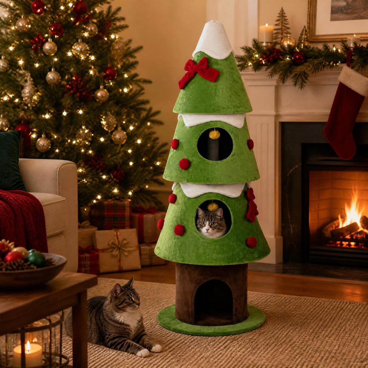 Cat Tree, Christmas Tree Shape Cats Tower with Condos