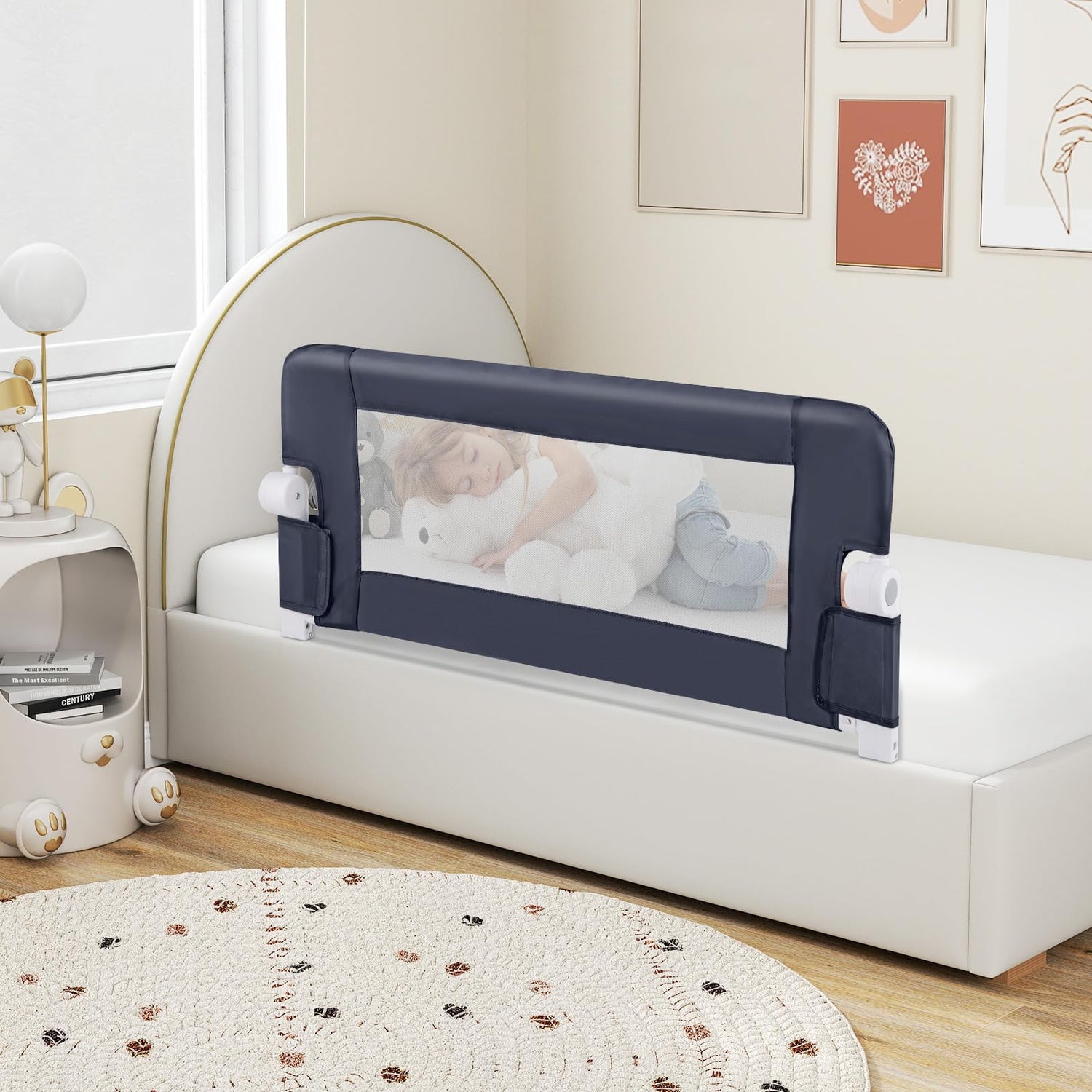 Foldable Toddler Bed Rail with Removable Oxford Cover