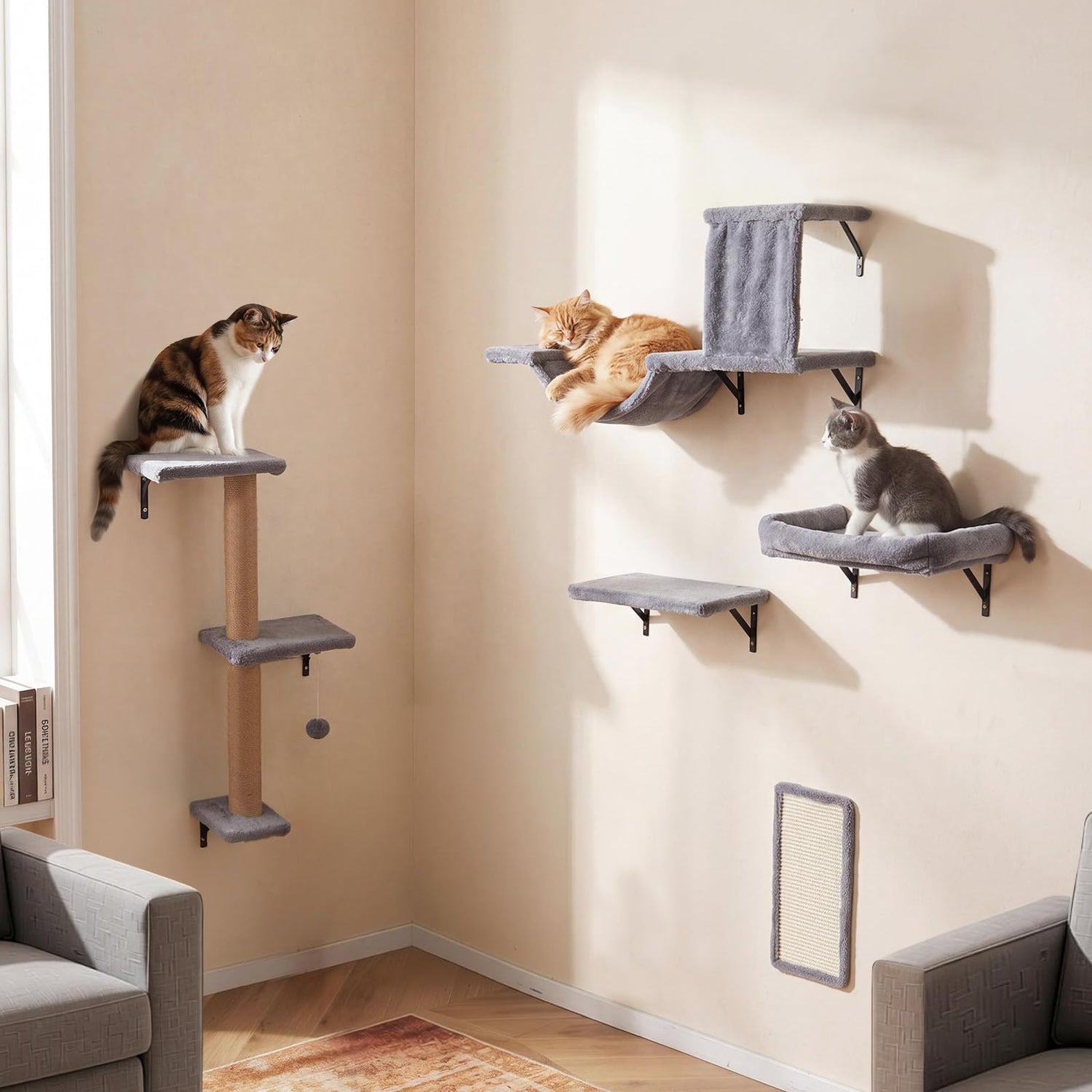 Wall Mounted Cat Tree, 5-in-1 Cat Climbing Wall Set