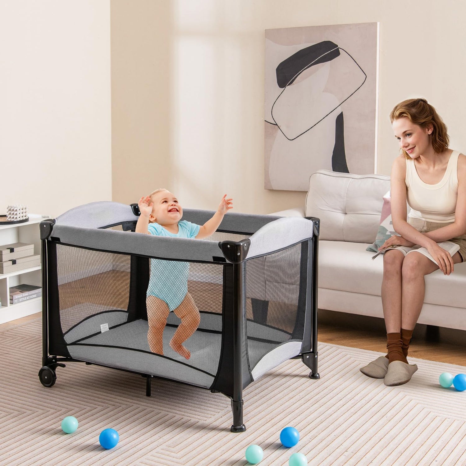 5 in 1 Portable Nursery Center with Bassinet and Cradle