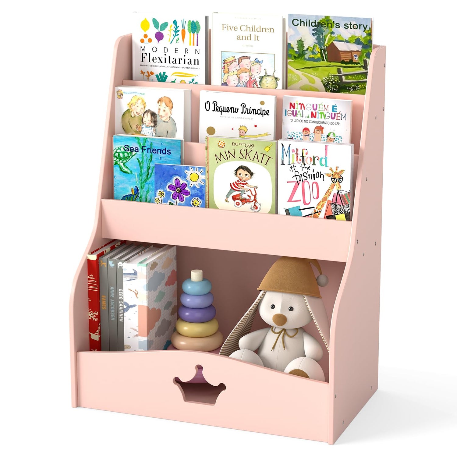 GYMAX 4-Tier Kids Bookcase, Wooden Children Bookshelf