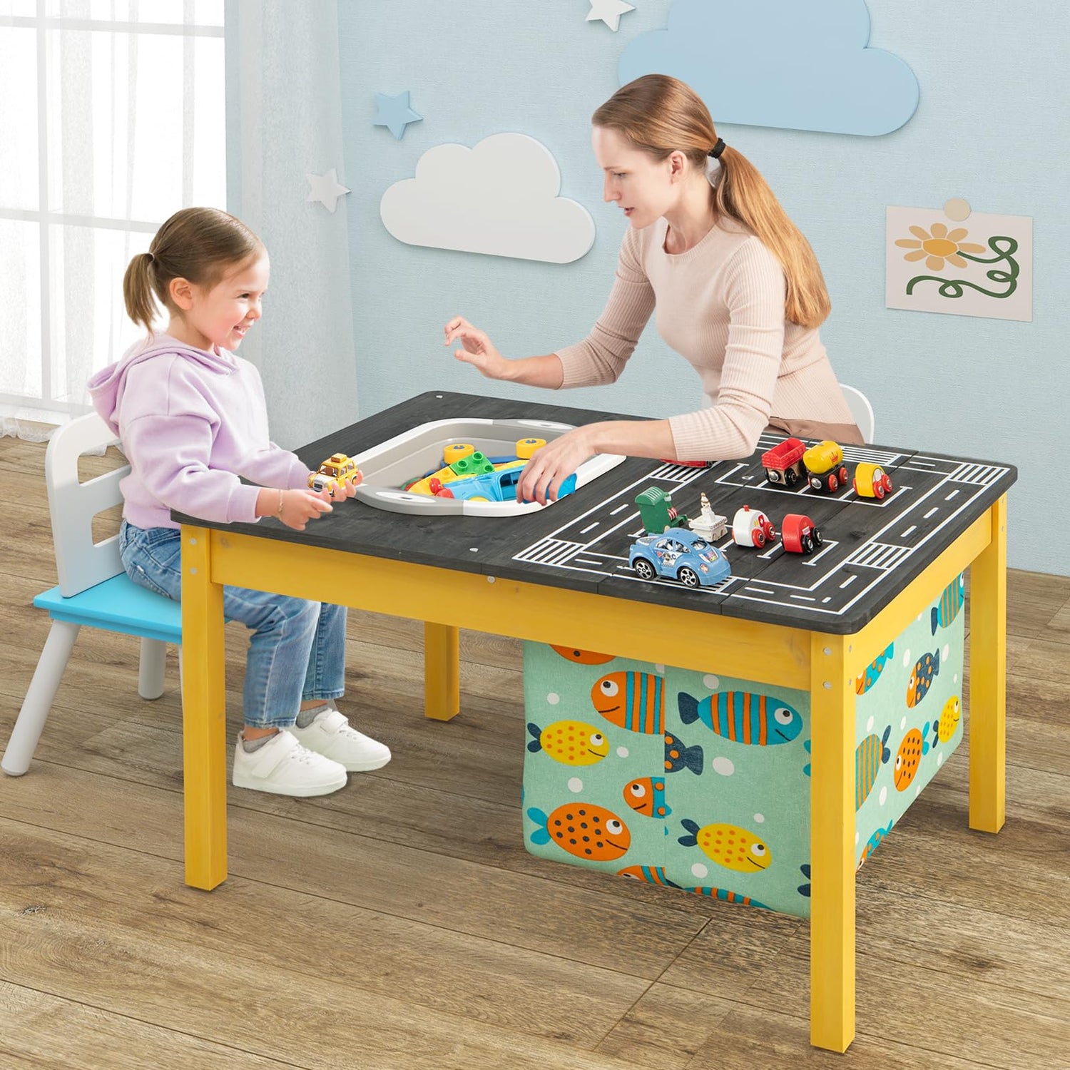 GYMAX 4-in-1 Kids Activity Table, Children Sand and Water Table