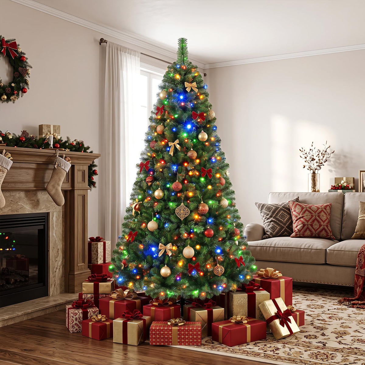 Pre-Lit Artificial Christmas Tree, Hinged Xmas Tree