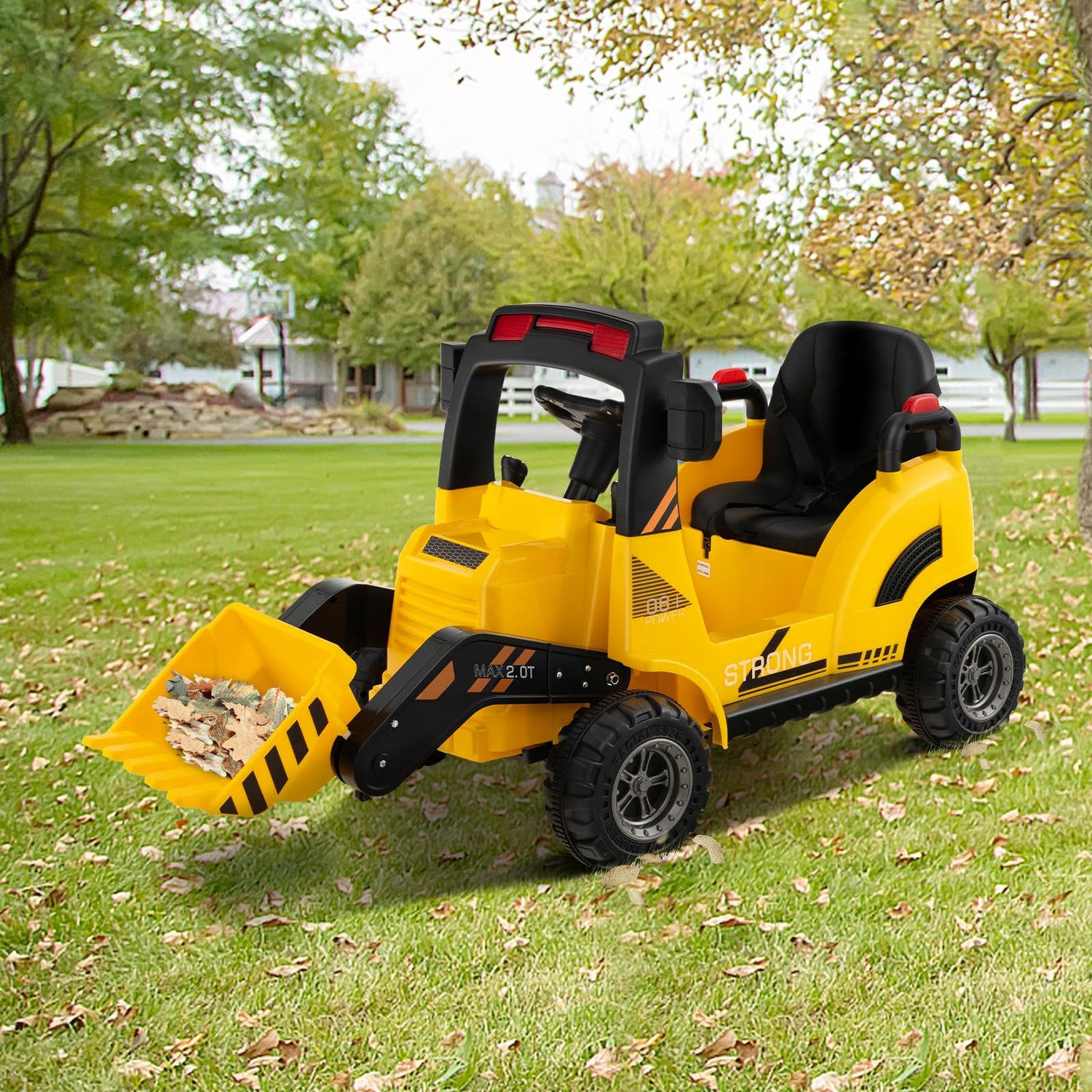GYMAX Kids Ride on Excavator, 12V Battery Powered Toy Car with Adjustable Bucket