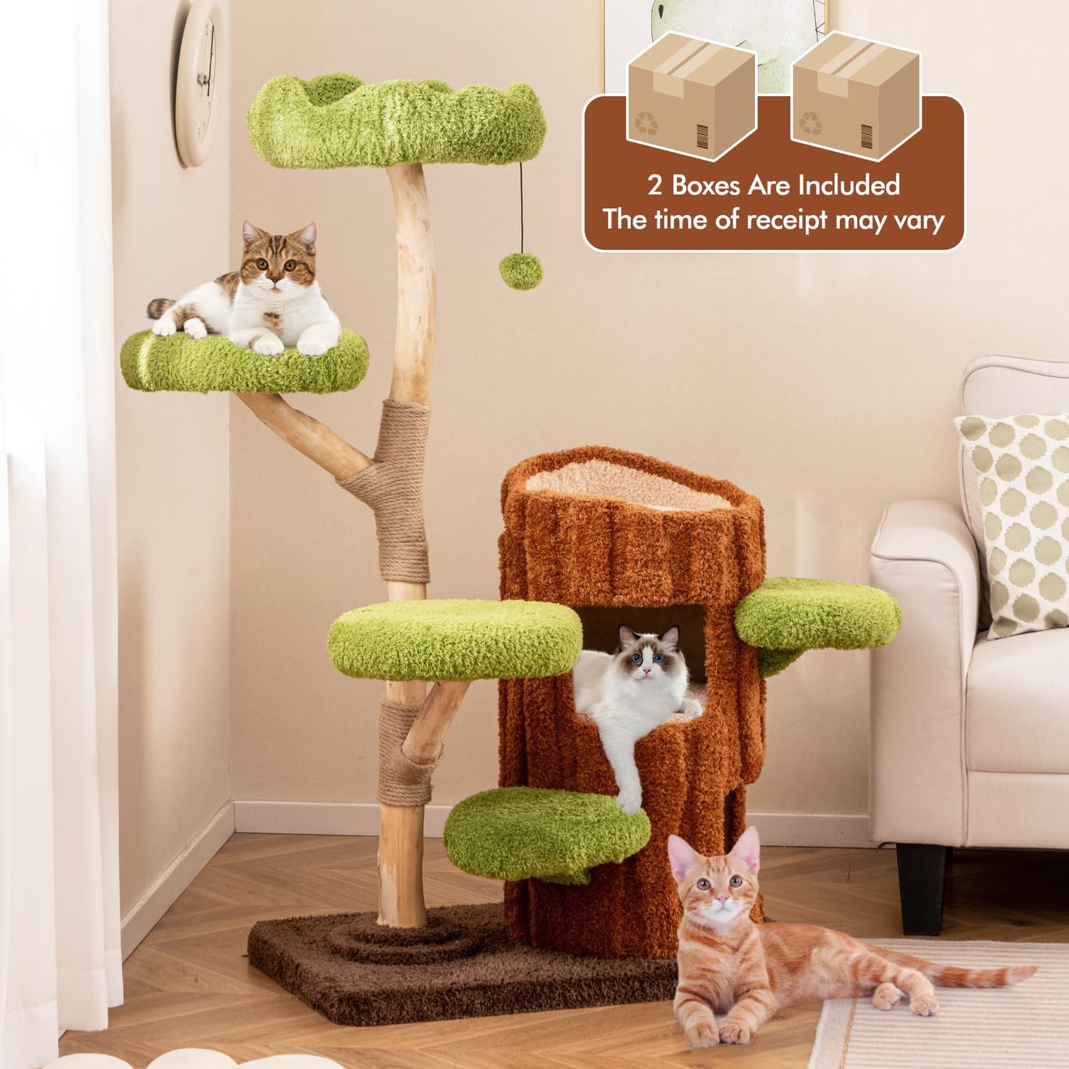 GYMAX Cat Tree, Multi-level Cat Tower with 2-story Cat House, Sisal Scratching Posts & Board