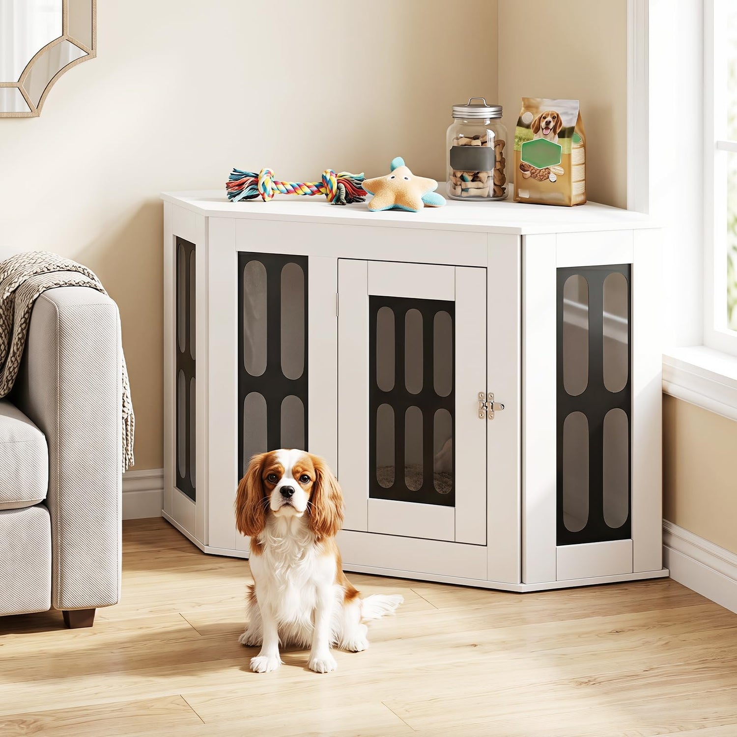 Corner Dog Crate Furniture, Indoor Wooden Dogs Kennel