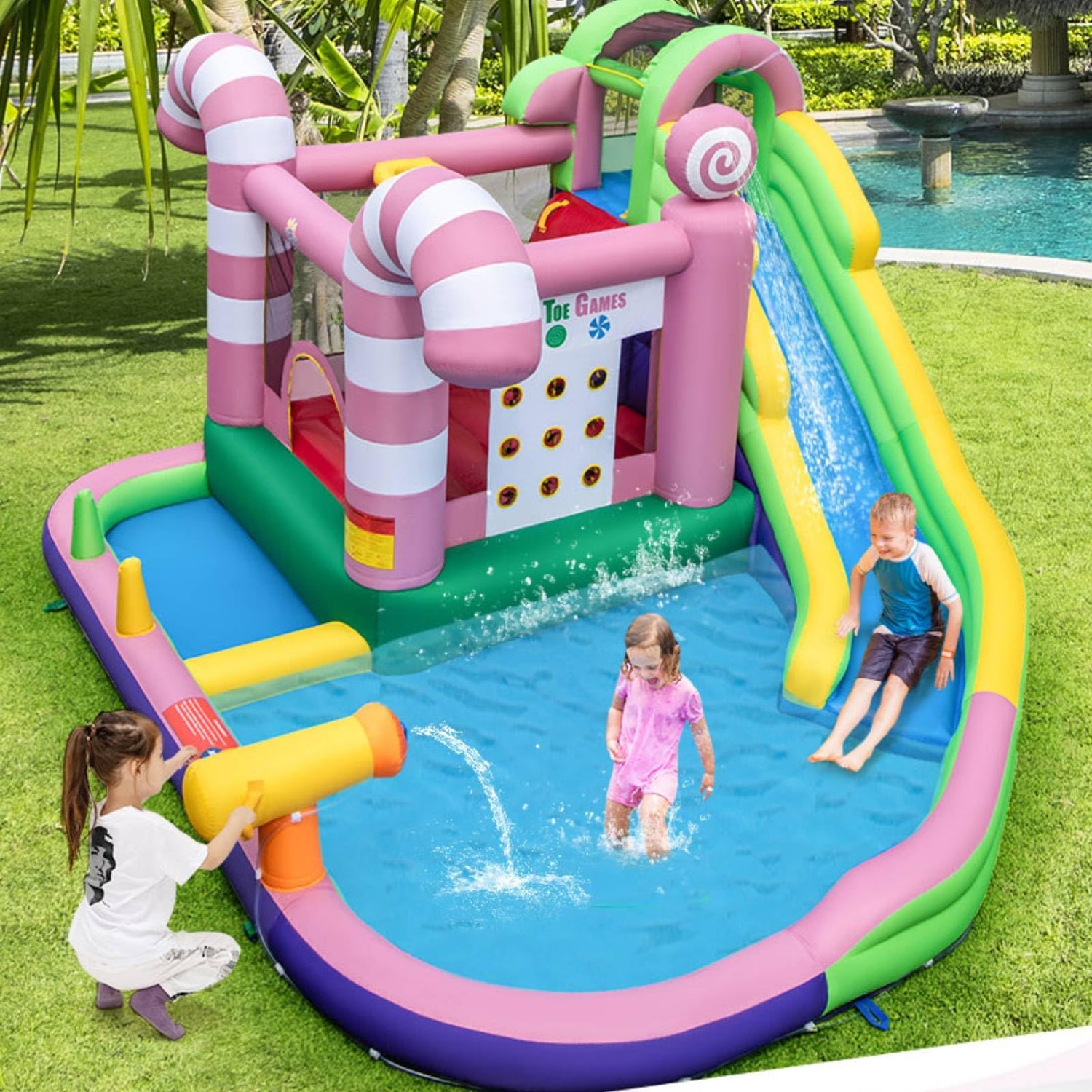 GYMAX 9 in 1 Kids Bouncy Castle with Slide