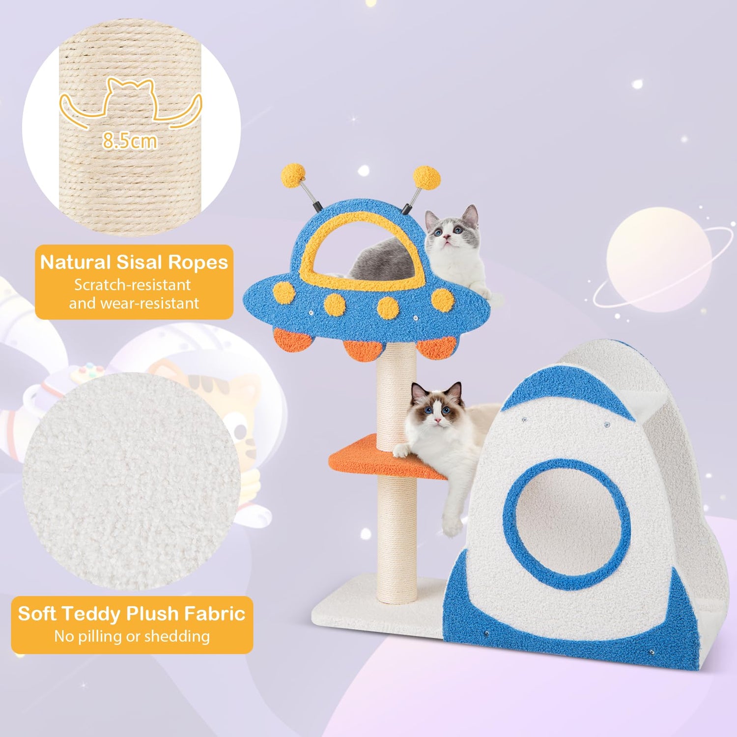 GYMAX Cat Tree, Small Cat Tower with Sisal Scratching Posts, UFO-Shaped Top Perch