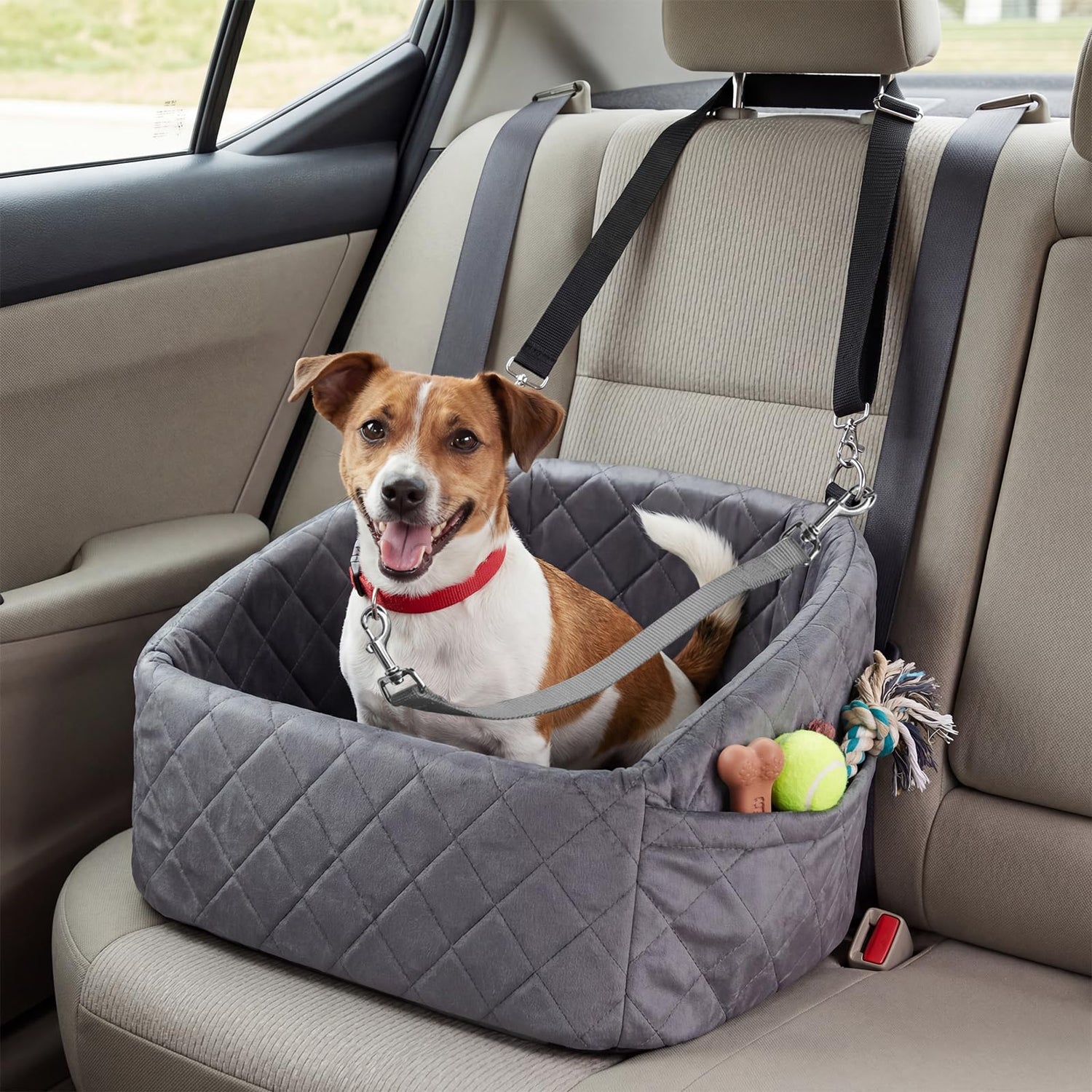 Dog Car Seat, Soft Travel Dog Booster Seat with Safety Straps