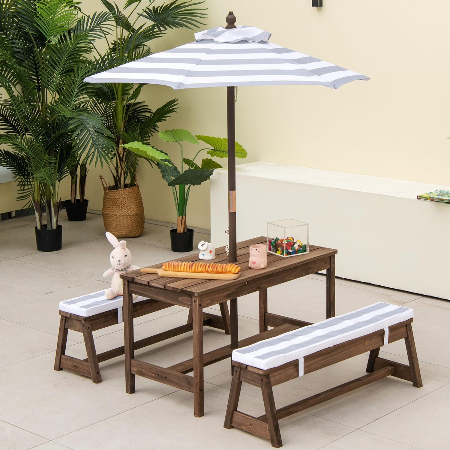 Kids Picnic Table with Cushions and Umbrella