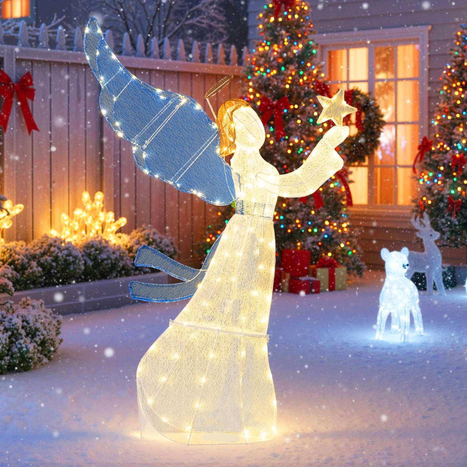 Pre-lit Christmas Angel, 3D Glittered Angel with LED Lights