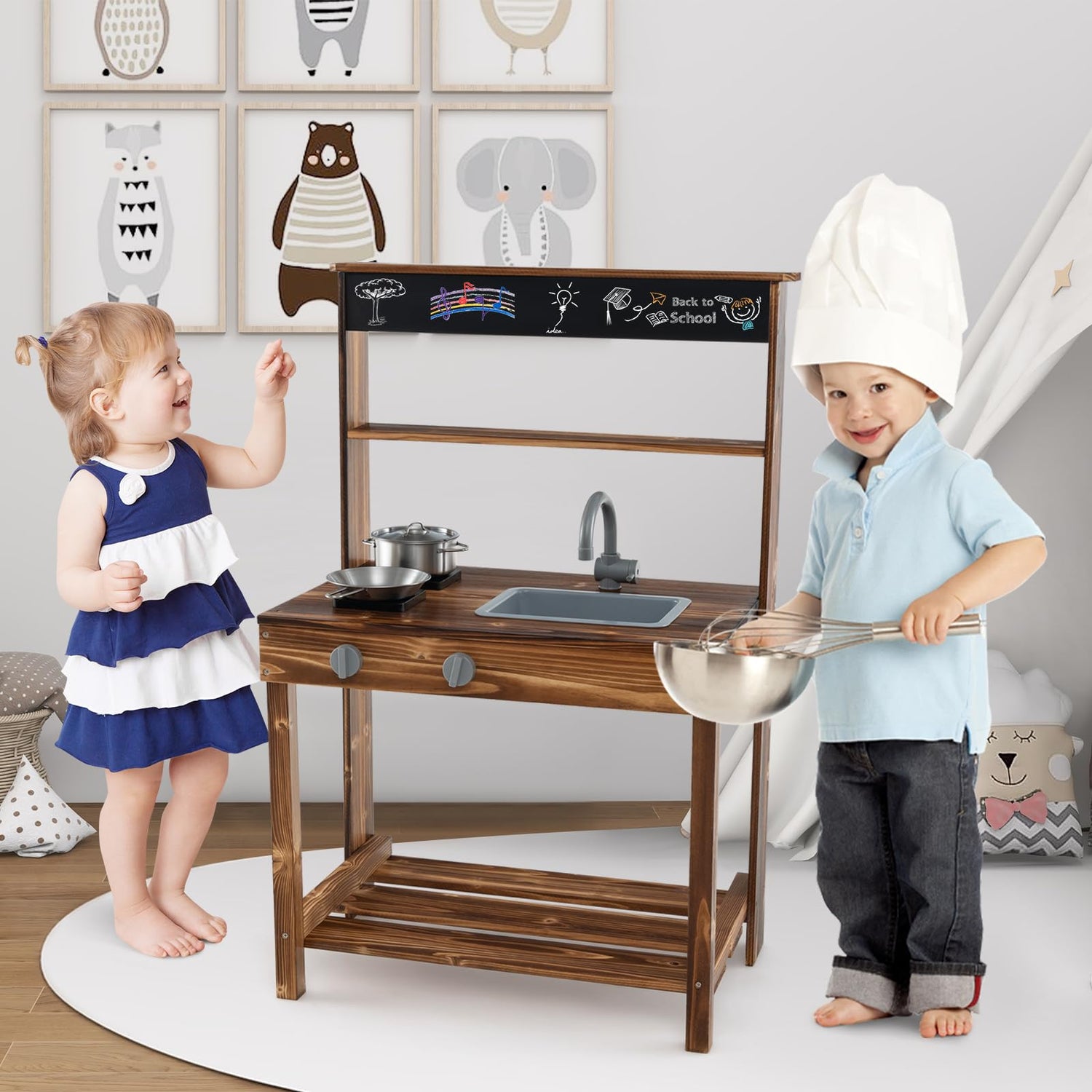GYMAX Kids Mud Kitchen with Removable Sink