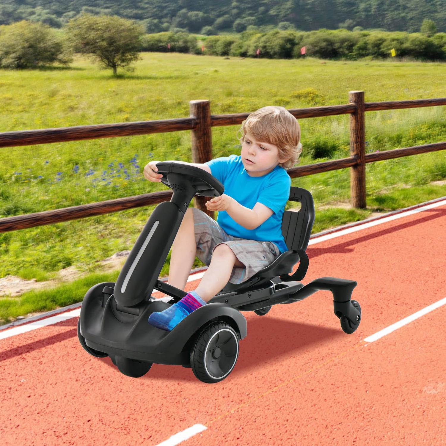 GYMAX 6V Kids Ride On Car, Electric Go Kart with Adjustable Seat & Speeds, 360° Spin Wheels, Horn, Sounds and Safety Belt