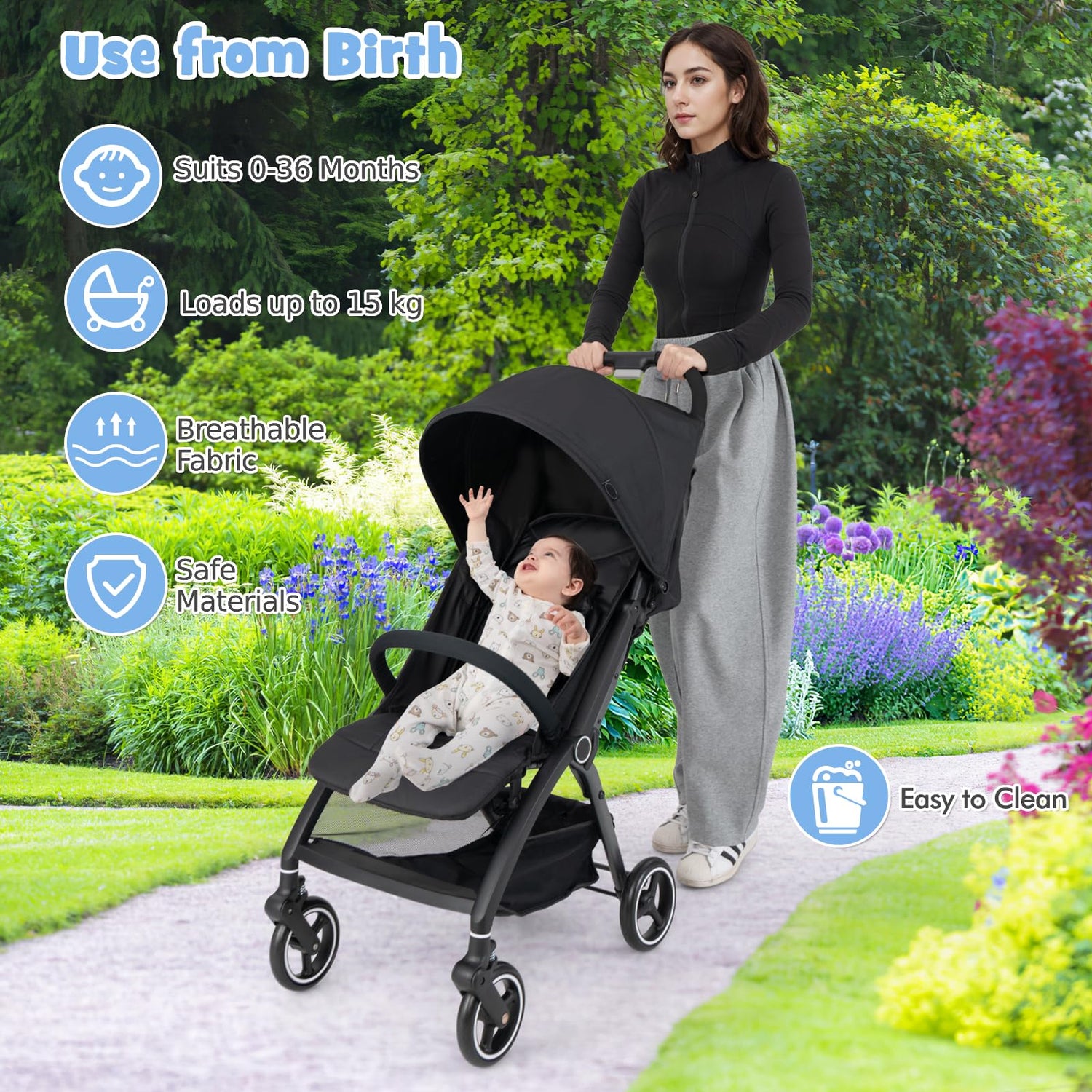 GYMAX Baby Stroller, Foldable Toddler Pushchair with Adjustable Backrest
