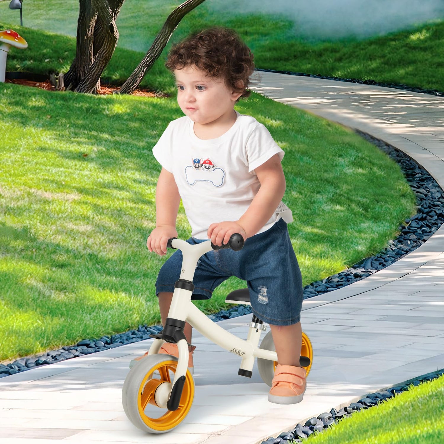 GYMAX Balance Bike, No Pedal Baby Walker Push Ride On Toy with 2 Widened EVA Wheels