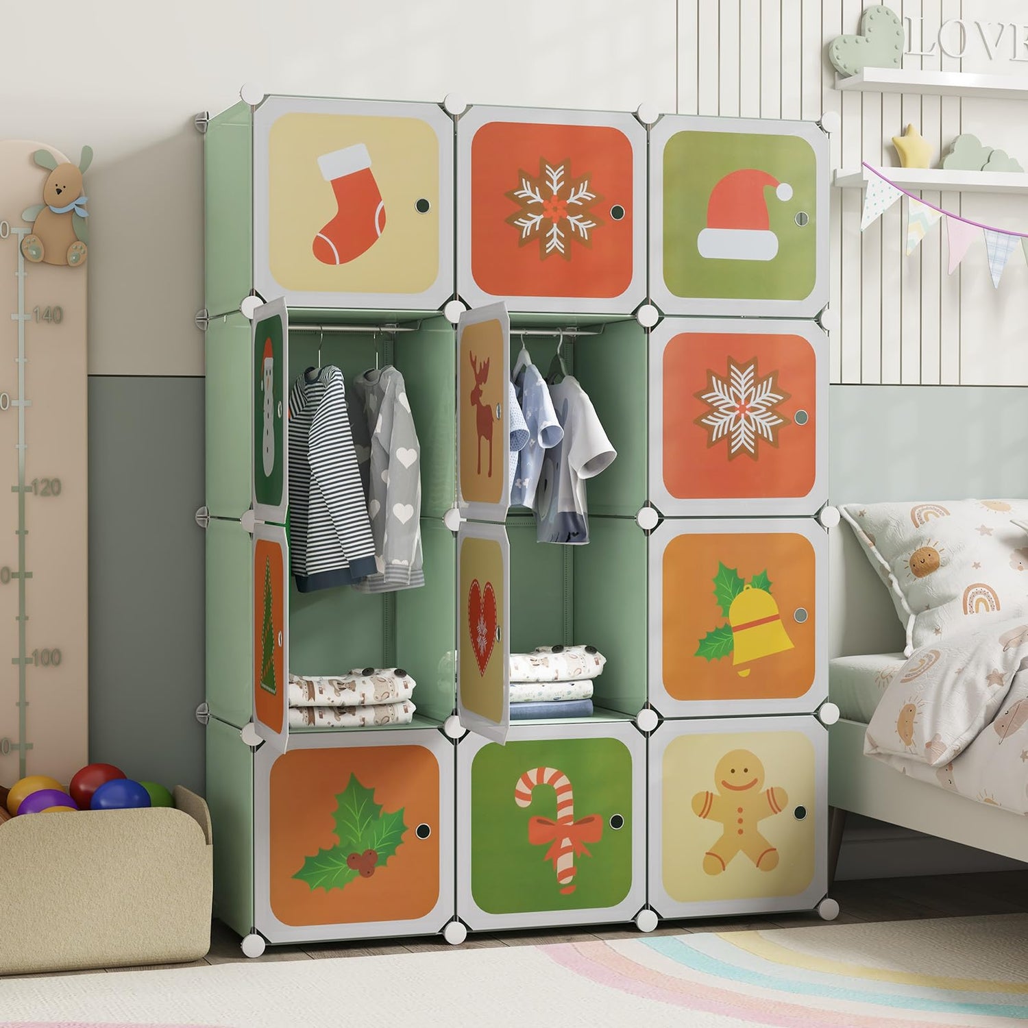 GYMAX Portable Kids Wardrobe with Hanging Section