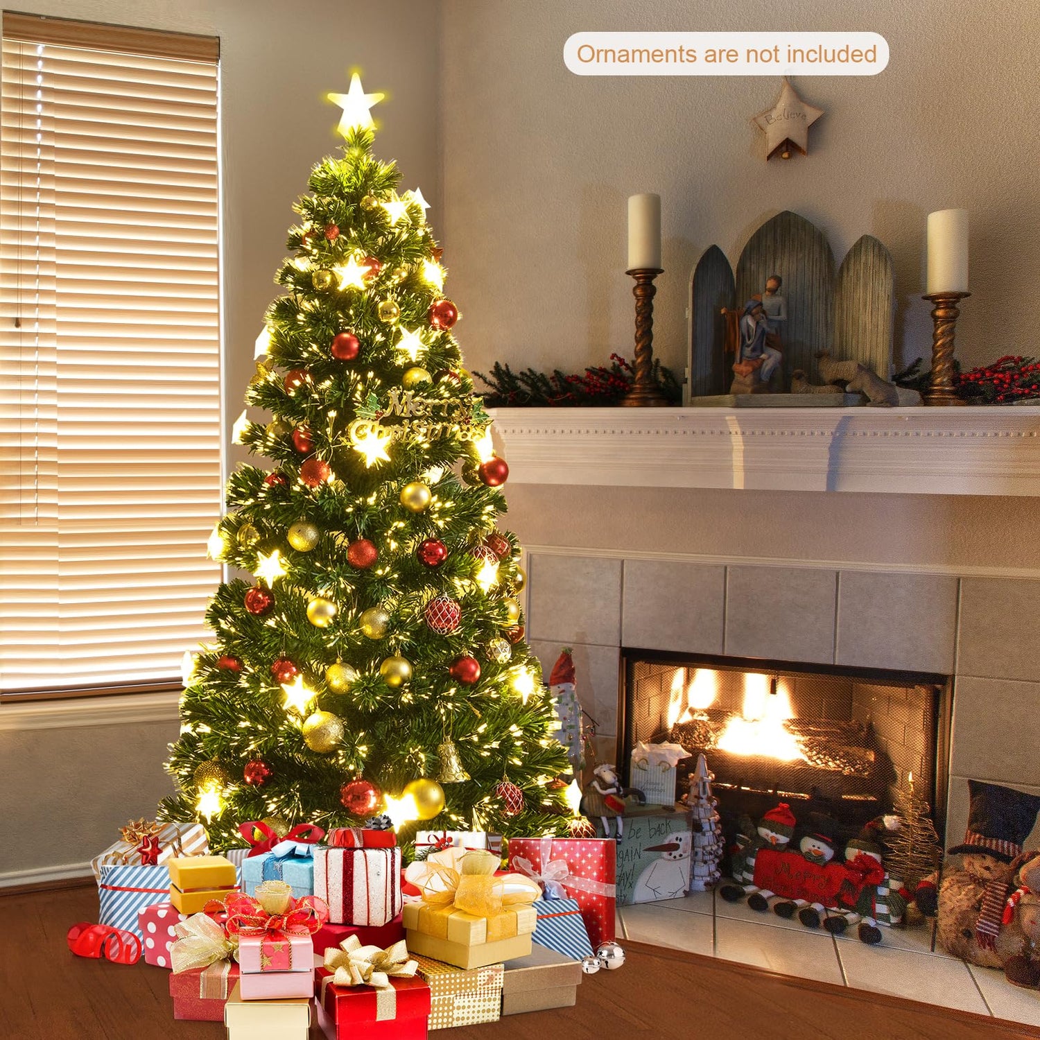 GYMAX 5 FT/6 FT Fiber Optic Artificial Christmas Tree