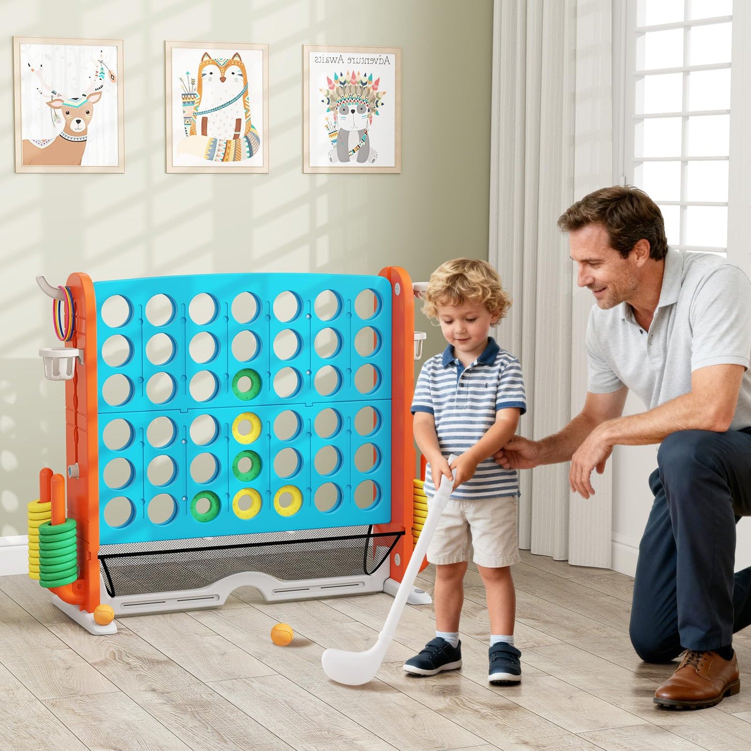 Jumbo 4-in-a Row Game Set with Basketball Hoop and 42 Rings
