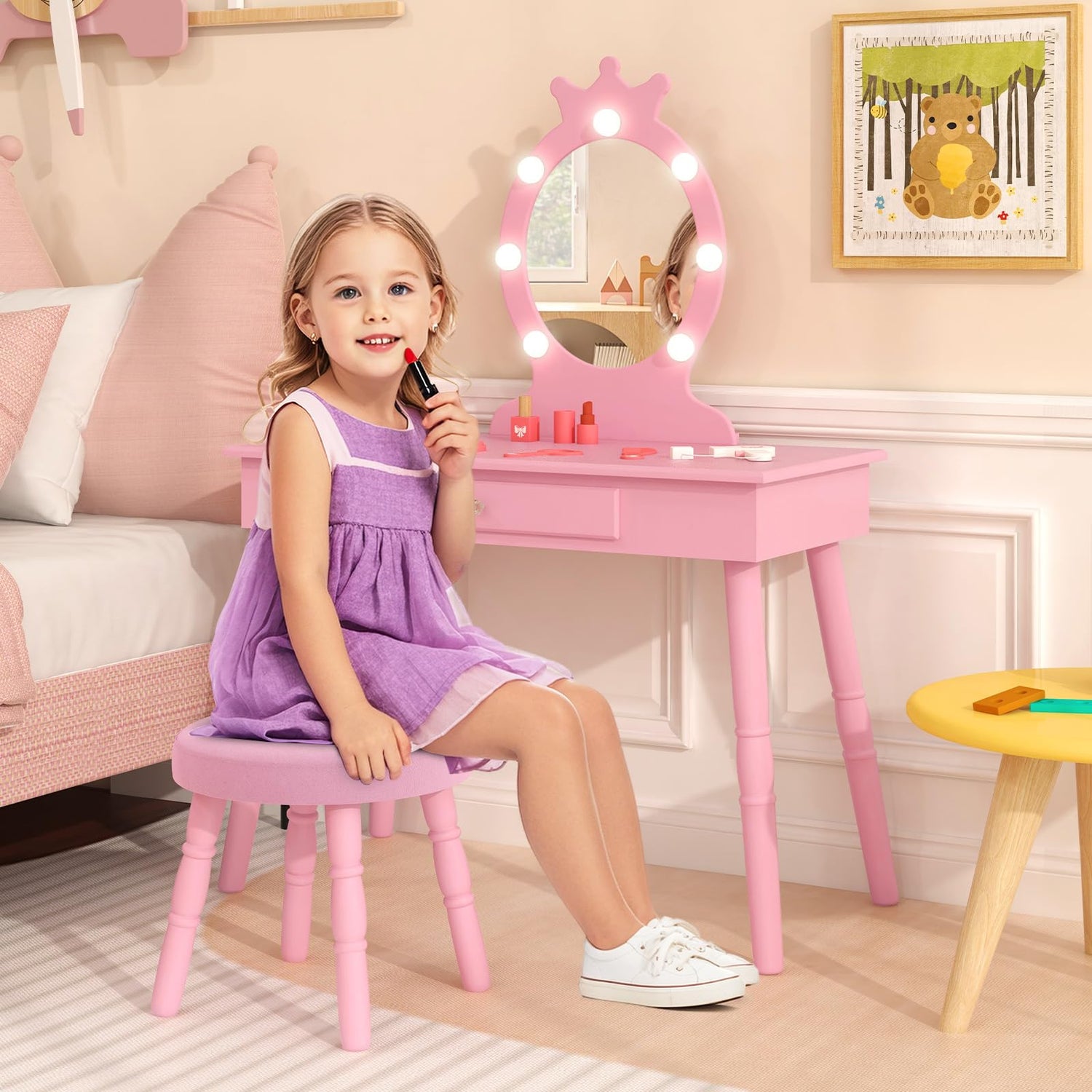 GYMAX Kids Vanity Table and Chair