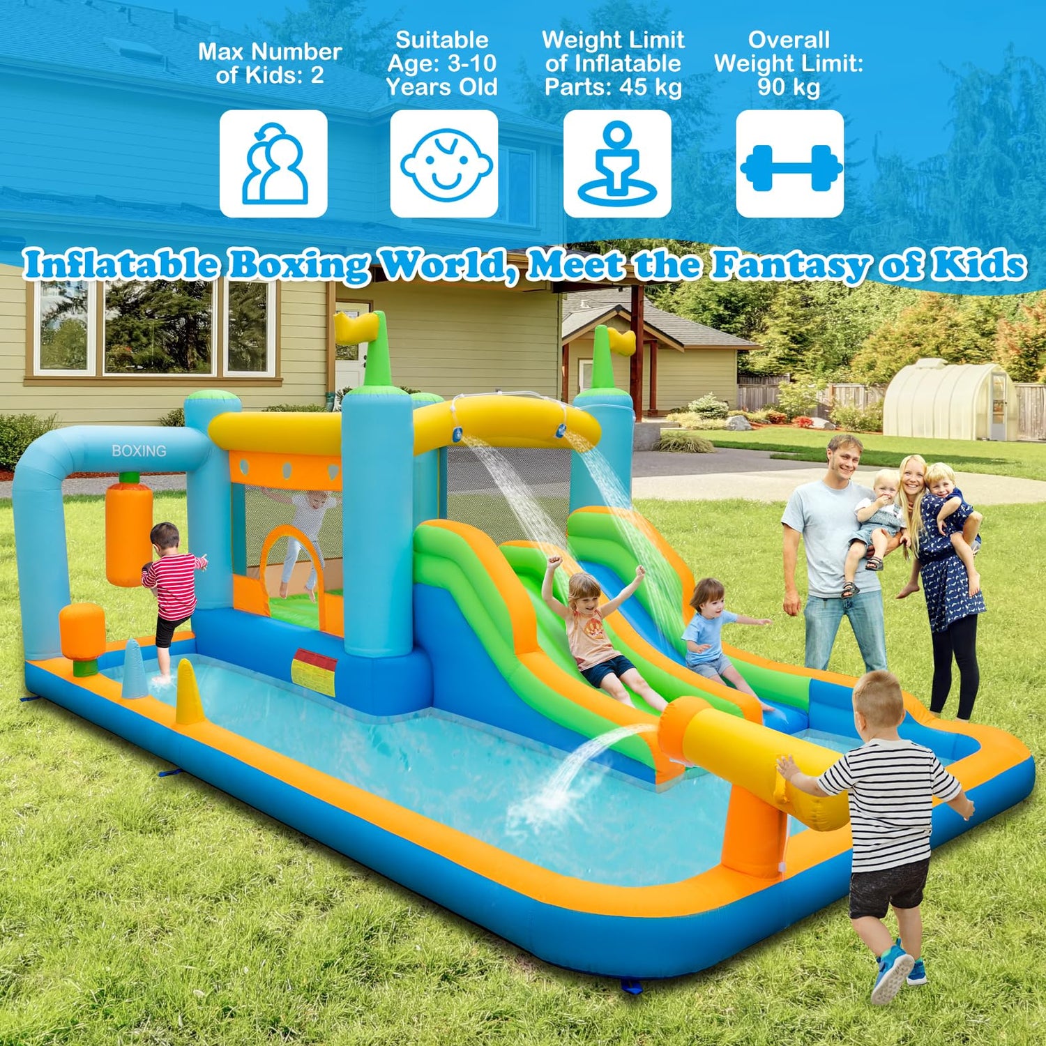GYMAX  7 in 1  Kids Bouncy Castle with 2 Slides