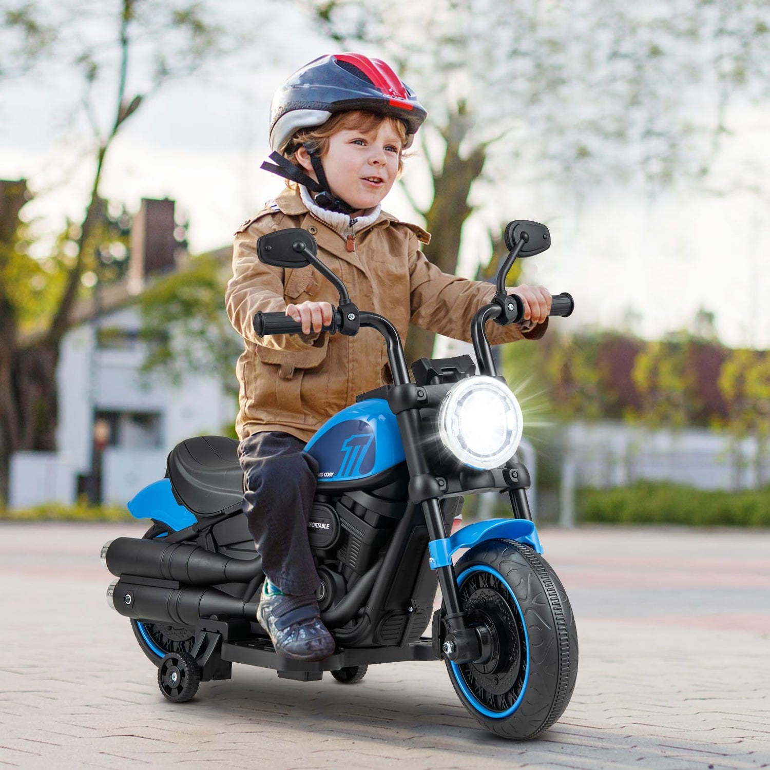 GYMAX Kids Ride On Motorcycle, 6V Children Electric Motorbike with Training Wheels, Headlight, High/Low Speed & Soft Start, Toddlers Motor Bike for Indoor Outdoor