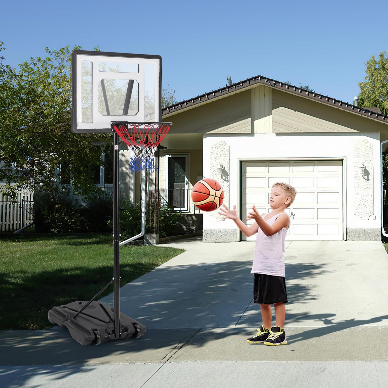 GYMAX Basketball Goal System with Shatterproof Backboard and Fillable Base