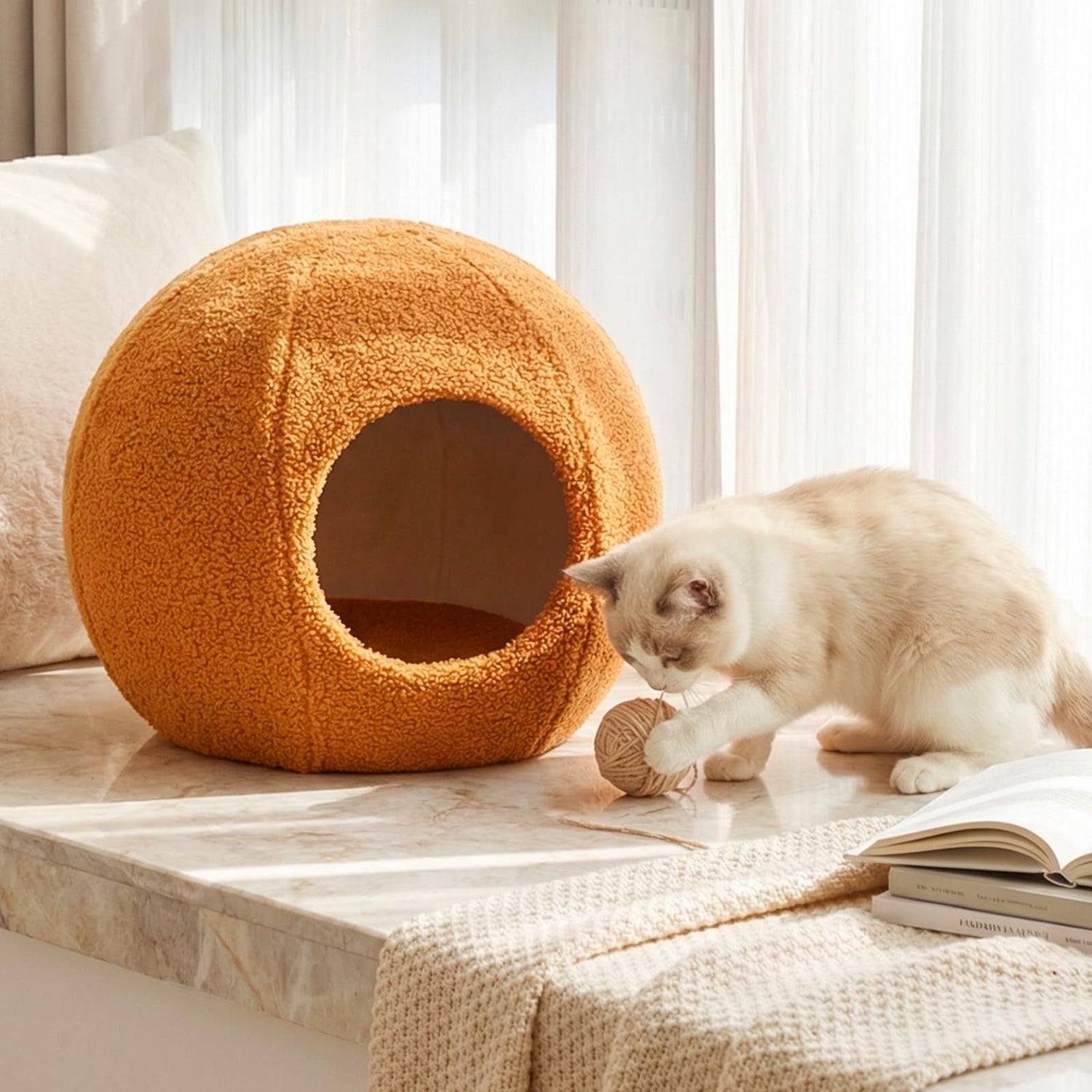 Cat House, 2-in-1 Cats Cave Bed with Removable Washable Cushion