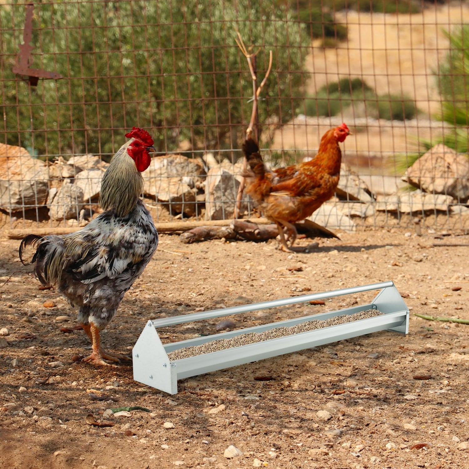 GYMAX 115cm Long Heavy-Duty Large Capacity Chicken Feeder