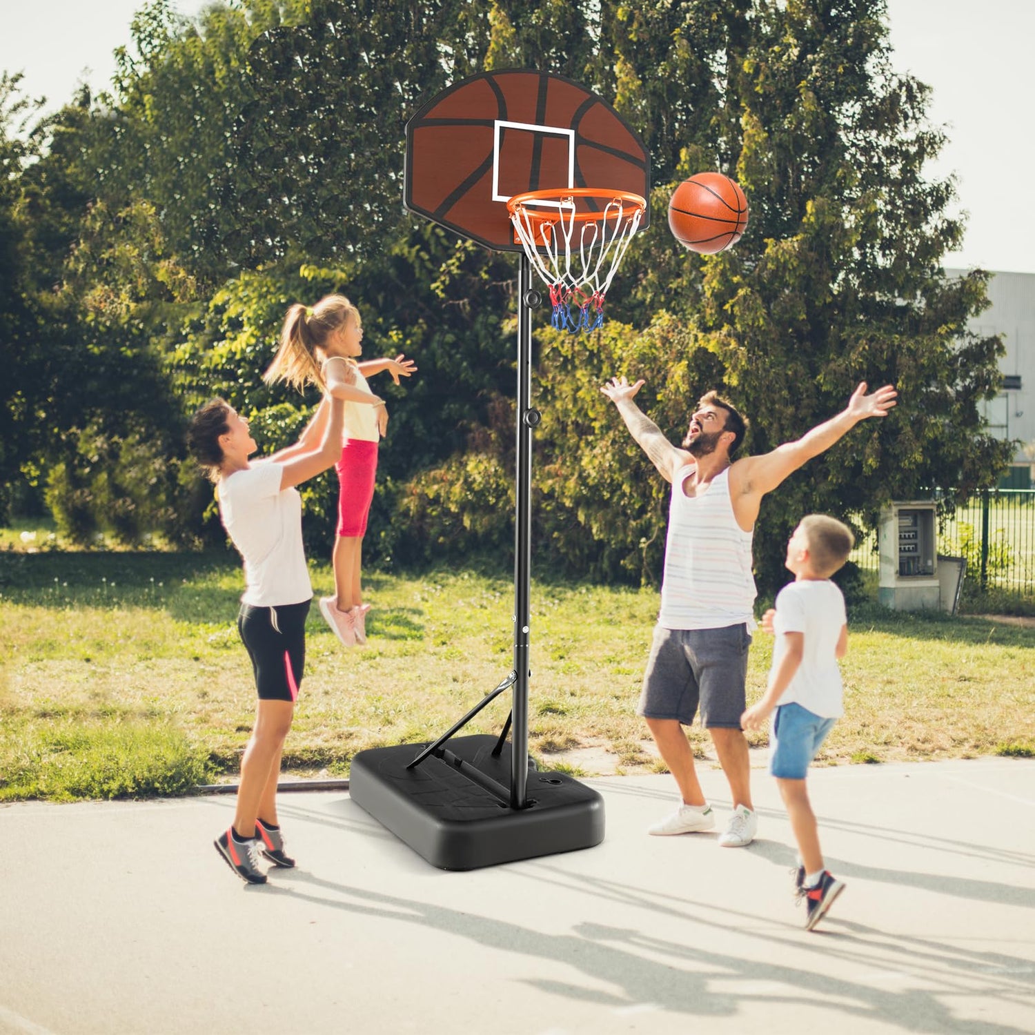 GYMAX 5.6FT-6.5FT Height Adjustable Basketball Goal System
