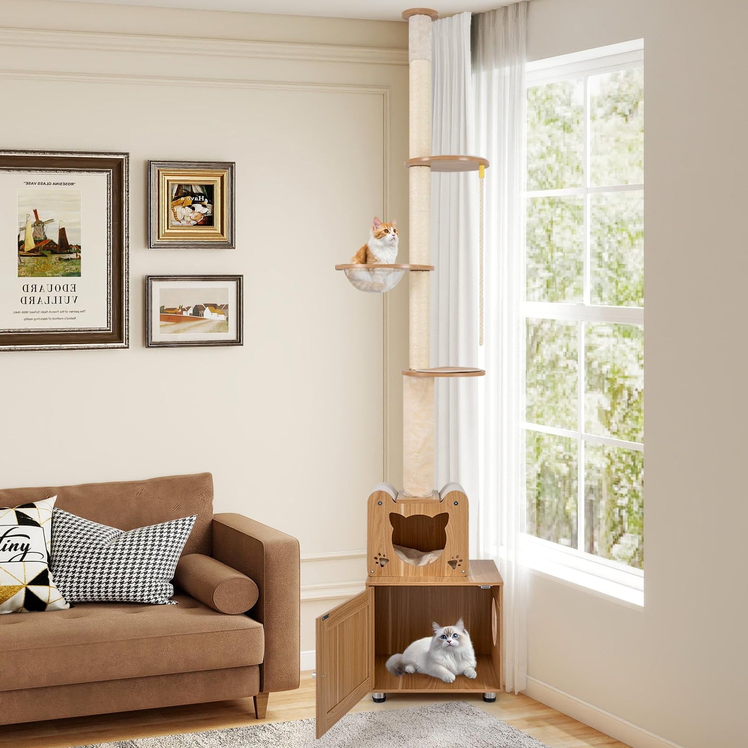 Floor to Ceiling Cat Tree, 256-275 cm Height Adjustable Cat Tower