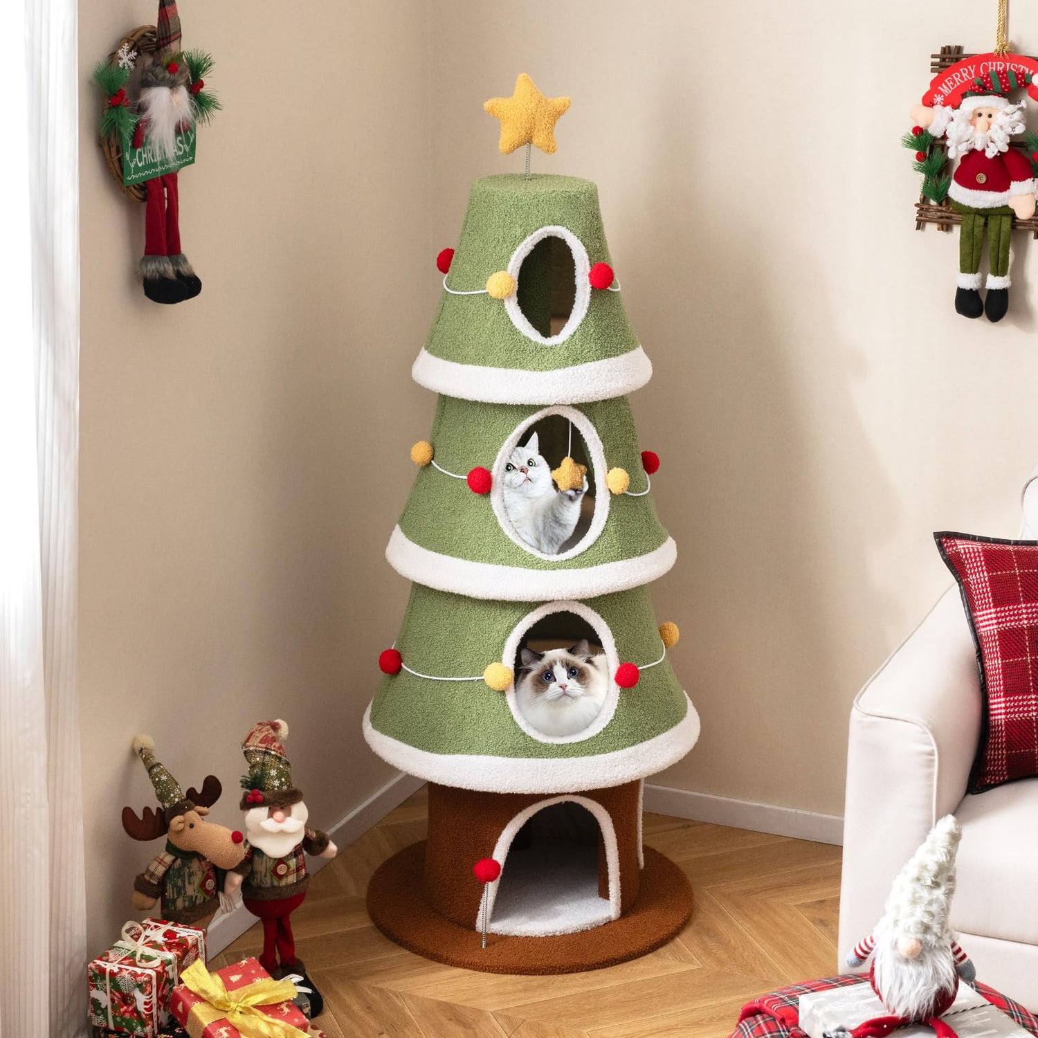 Christmas Tree Shape Cats Tower with Condos
