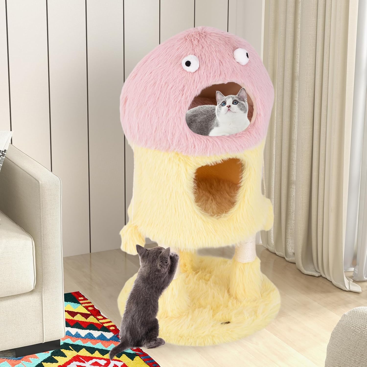 GYMAX Cat Tree, 93cm Monster-Themed Cat Tower with 2 Cat Condos