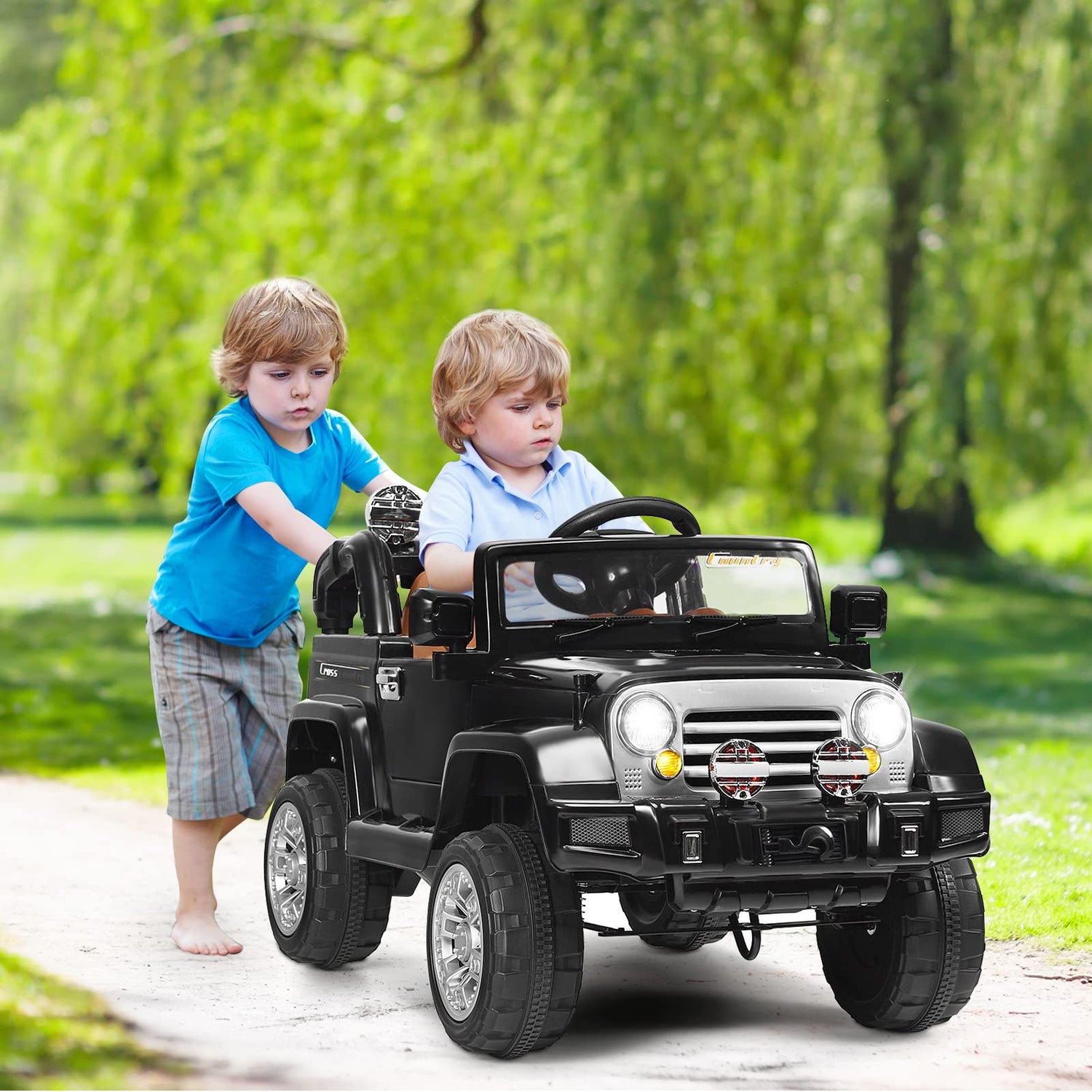 GYMAX Kids Ride on Car, 12V Battery Powered Car with Remote Control, Lights, Music, Horn, 3 Speeds, Spring Suspension